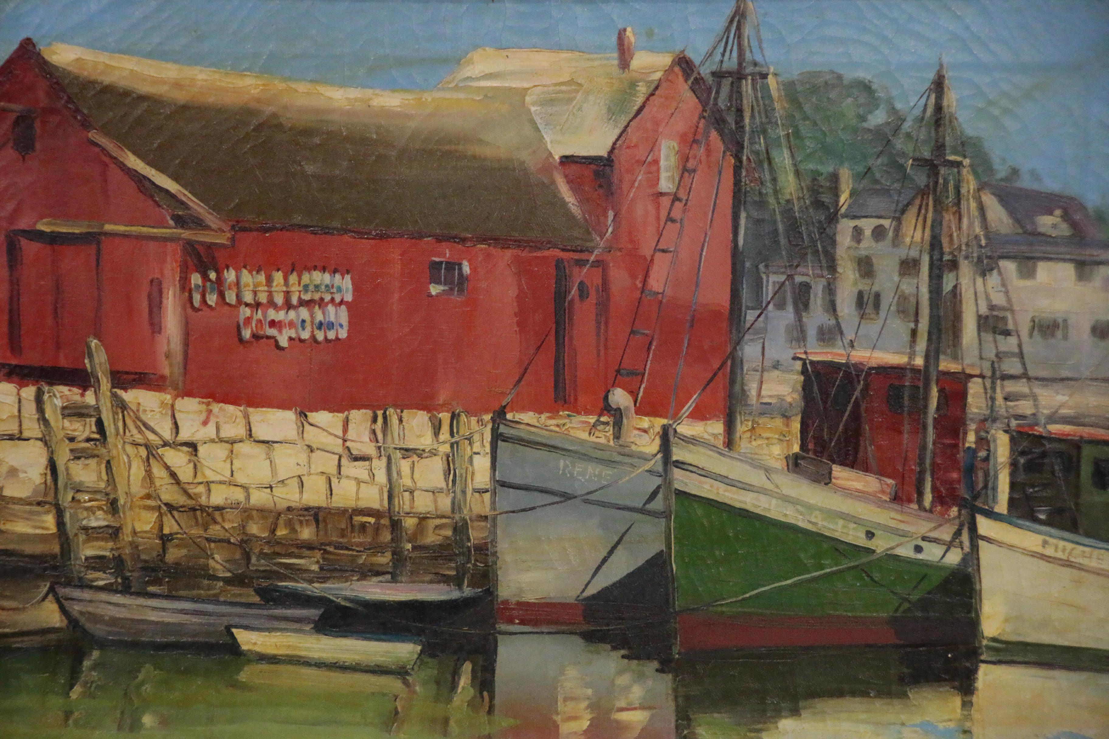 Jesus Ceballos Oil Painting of Harbor, Late 20th Century