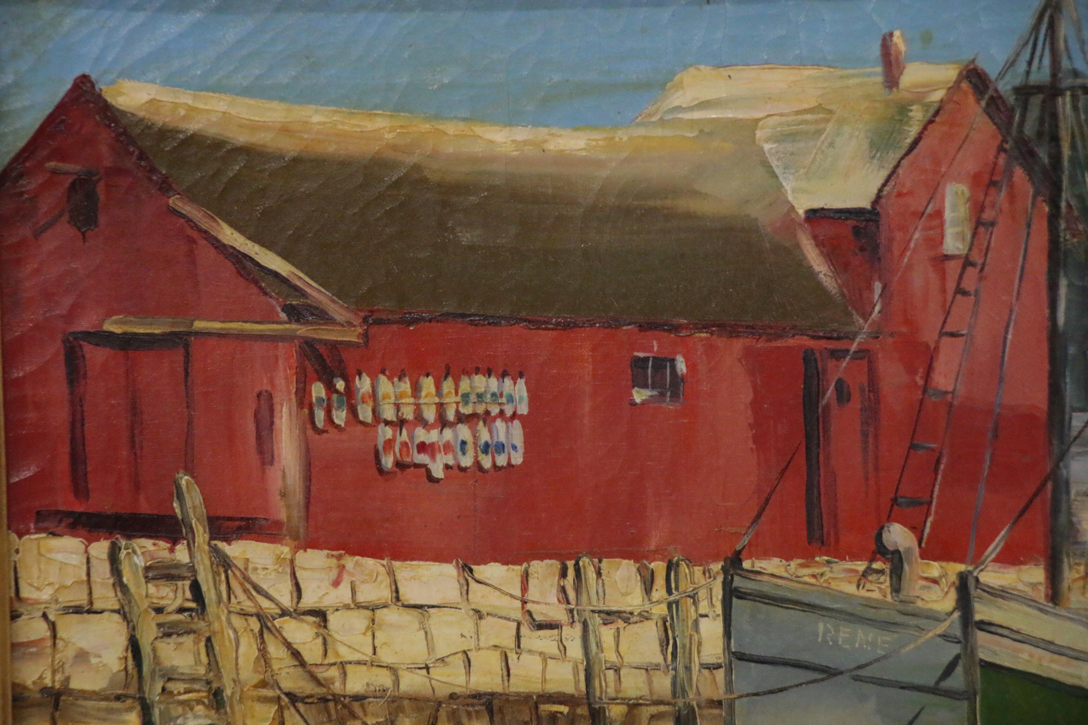 Jesus Ceballos Oil Painting of Harbor, Late 20th Century
