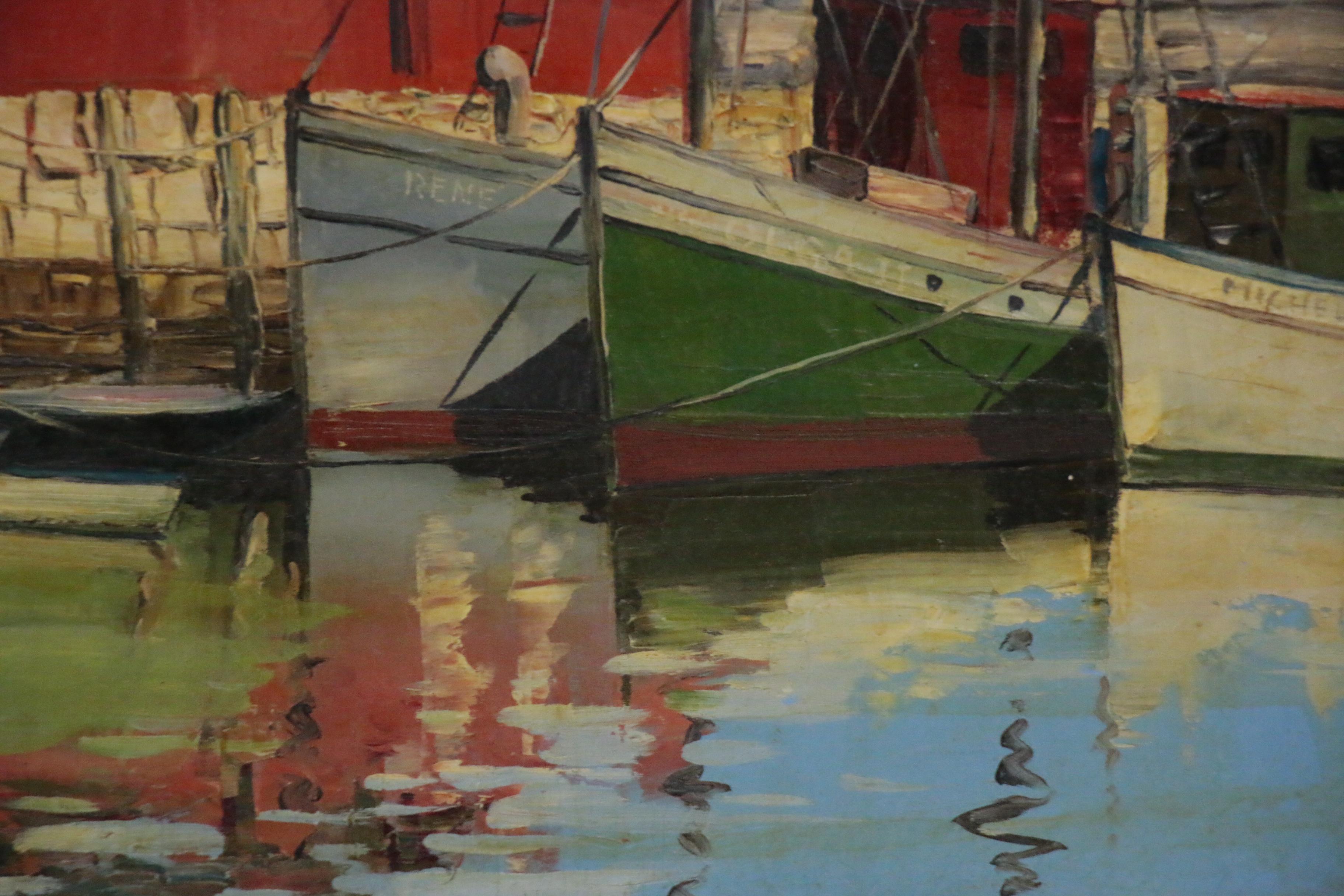 Jesus Ceballos Oil Painting of Harbor, Late 20th Century