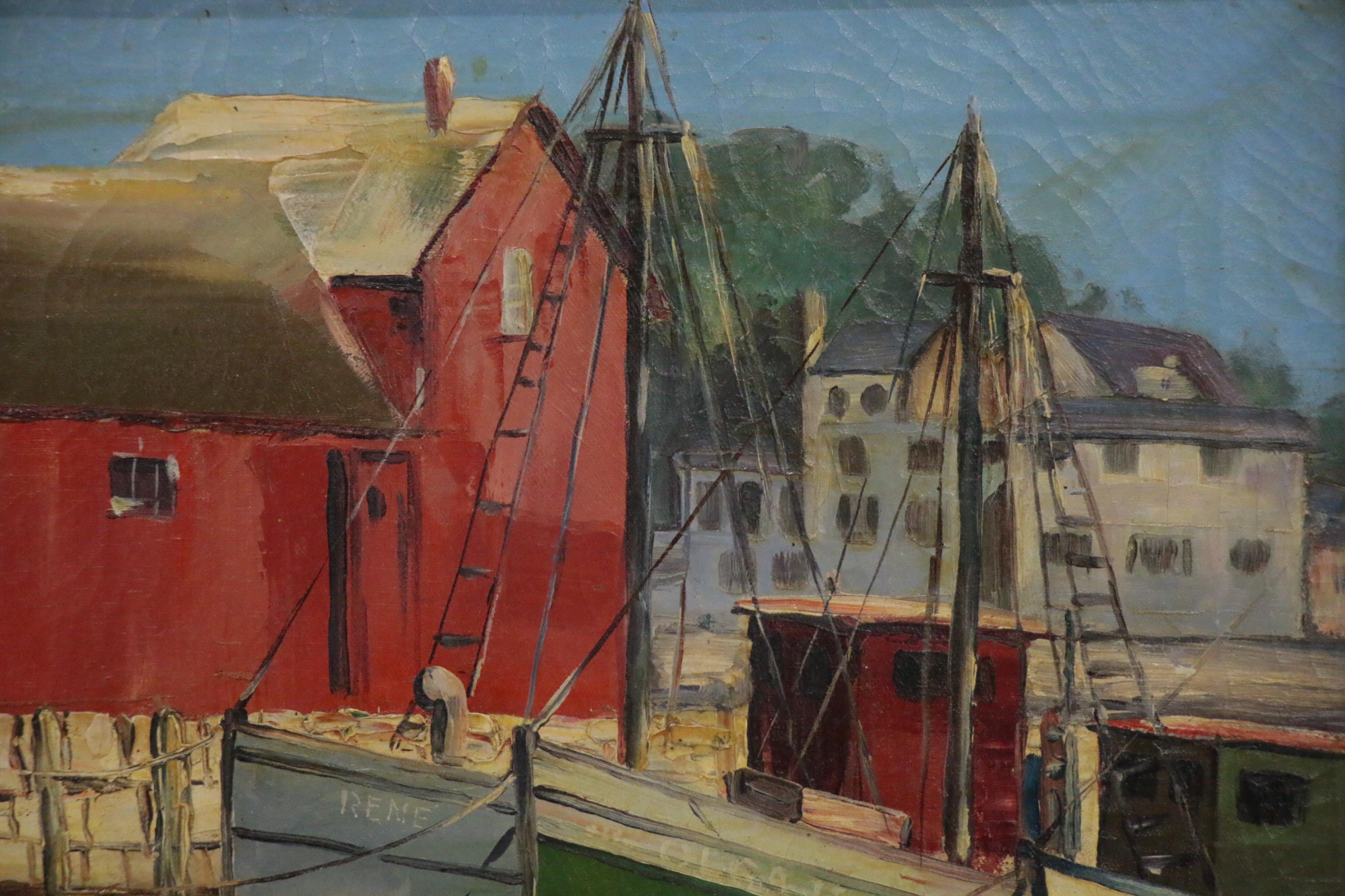 Jesus Ceballos Oil Painting of Harbor, Late 20th Century