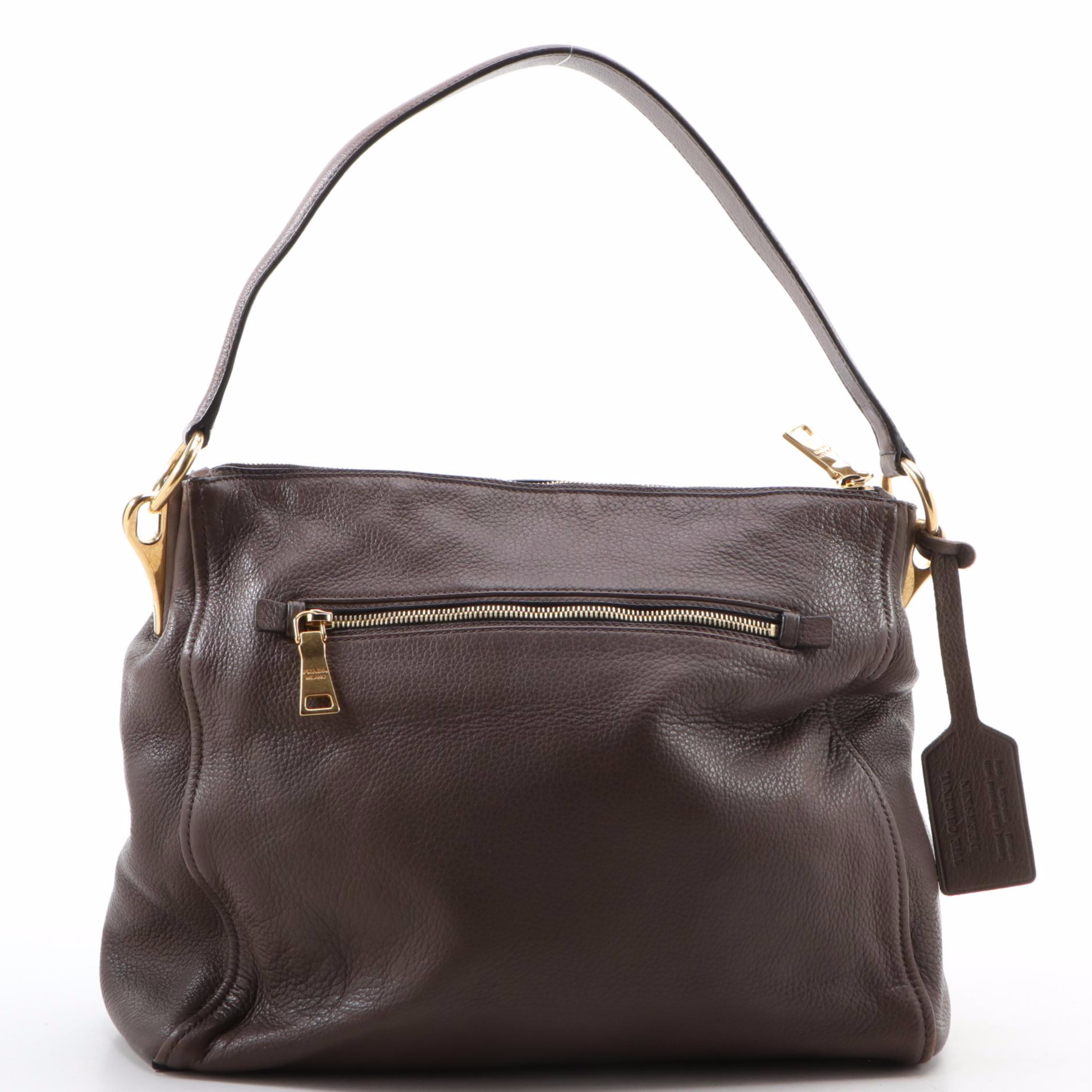 Prada Brown Deerskin Zip Top Shoulder Bag