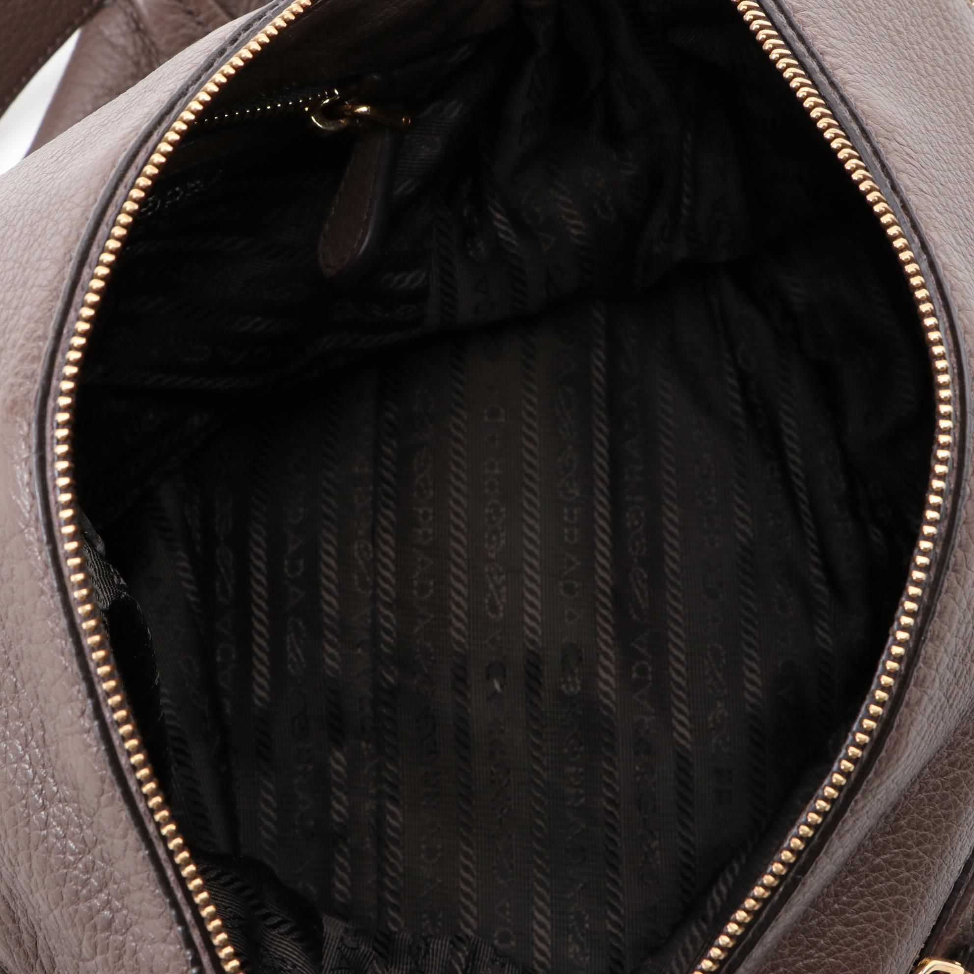 Prada Brown Deerskin Zip Top Shoulder Bag