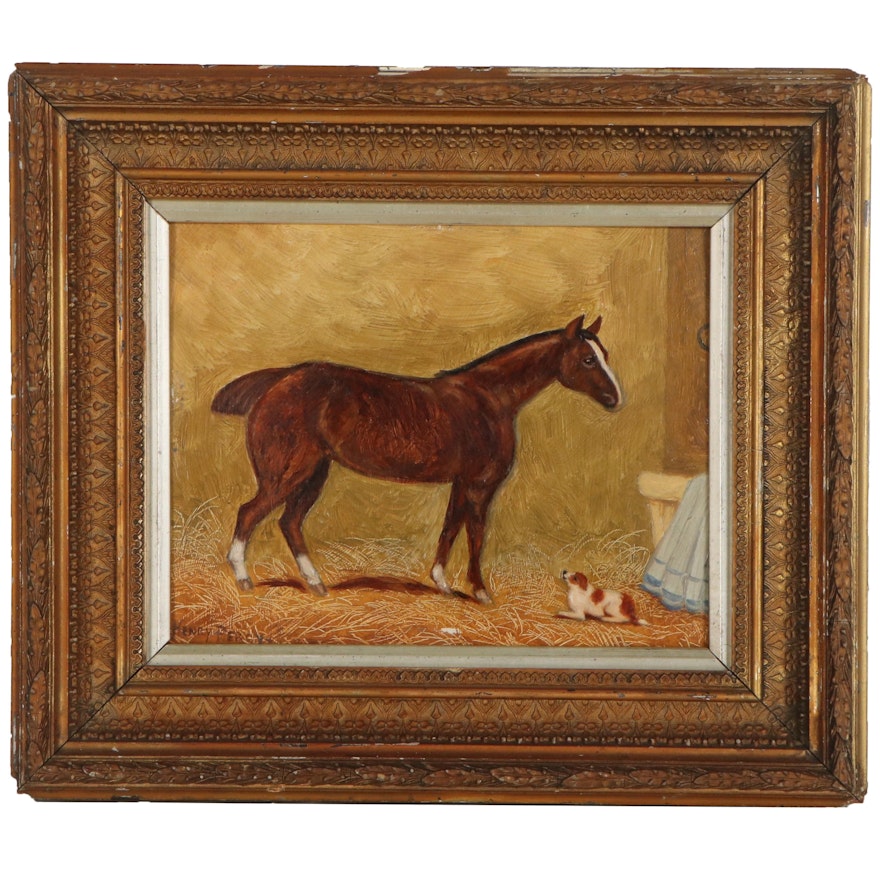 Henry Percy Oil Painting of Horse and Dog, Early 20th Century