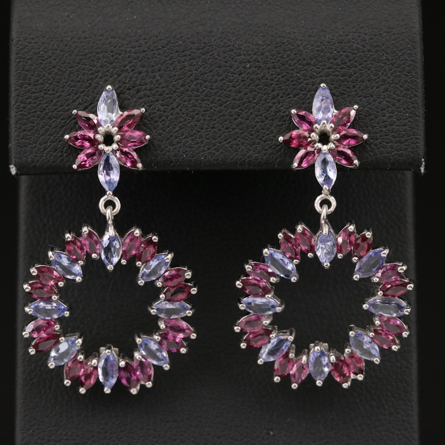 Sterling Silver Tanzanite and Garnet Earrings