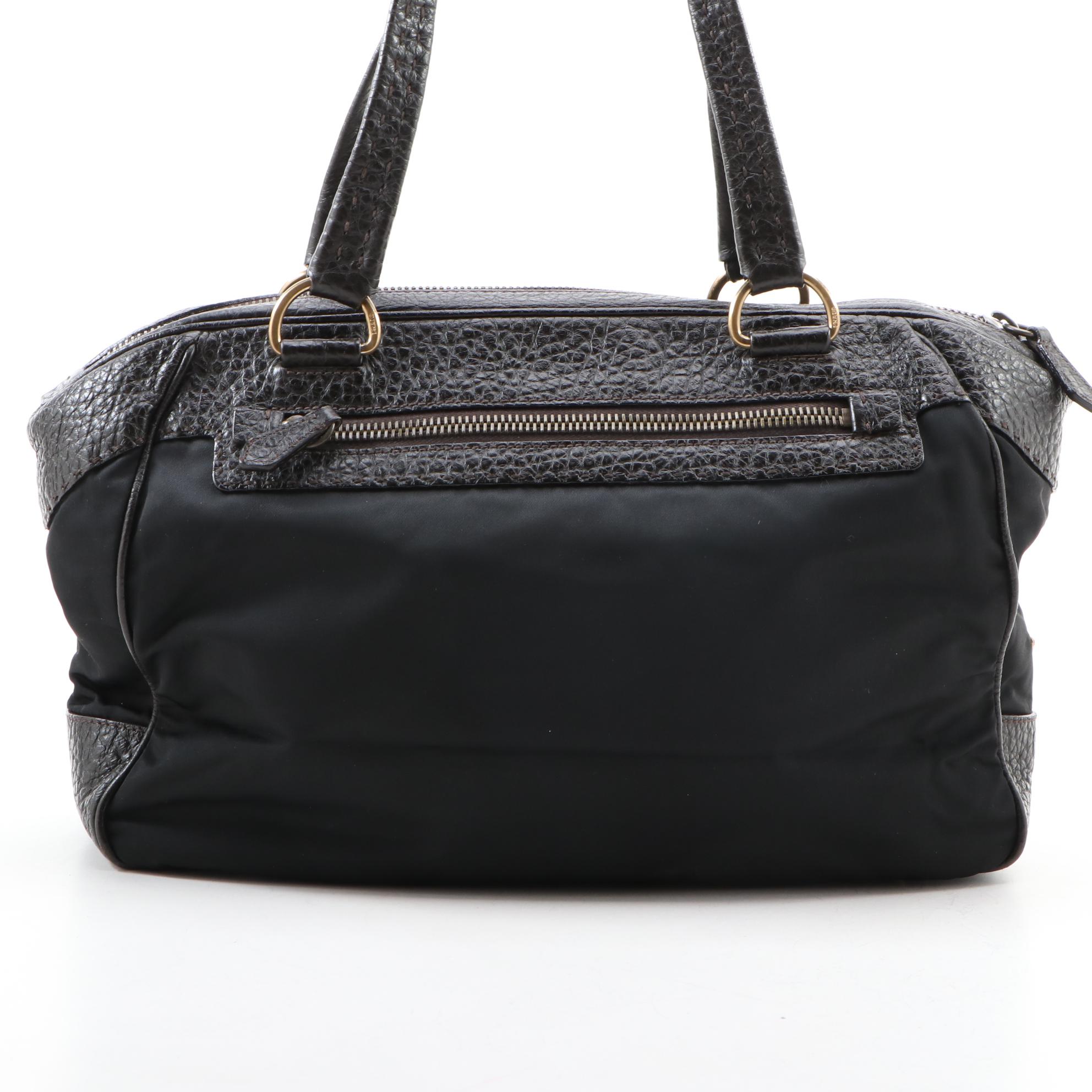 Prada Tessuto and Grained Leather Shoulder Bag
