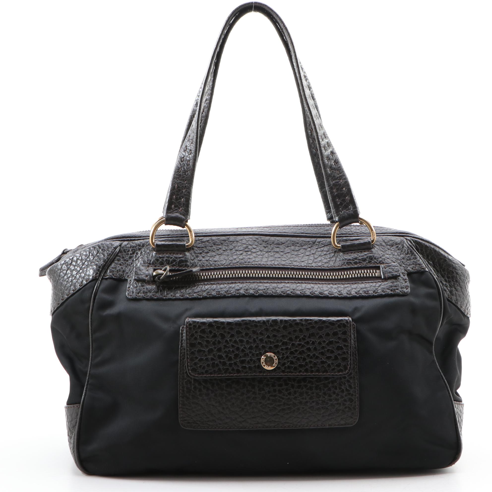 Prada Tessuto and Grained Leather Shoulder Bag