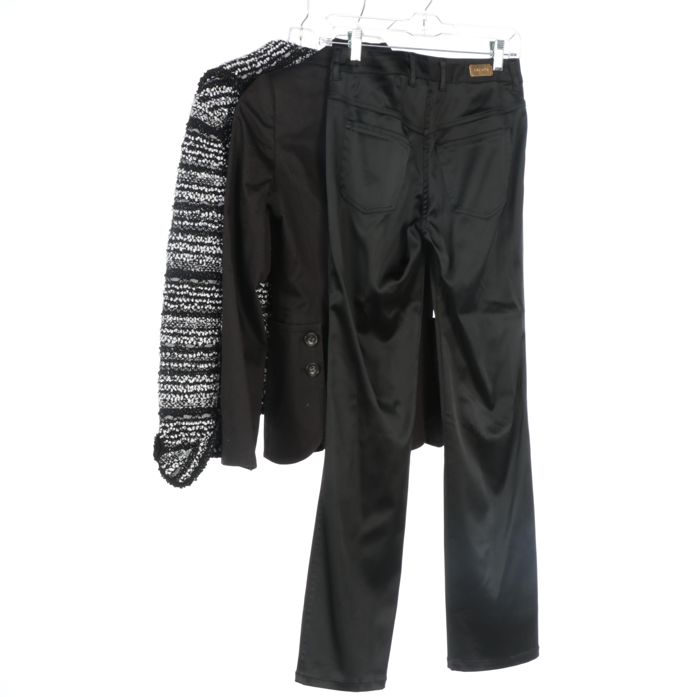 Escada Tweed Jacket, Black Suit Jacket and Black Jean Style Pants