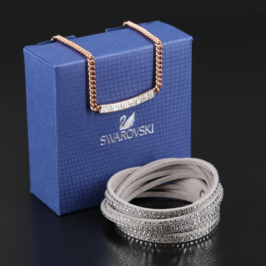 Swarovski Crystal Suede Wrap Bracelet and "Vio" Pavé Necklace