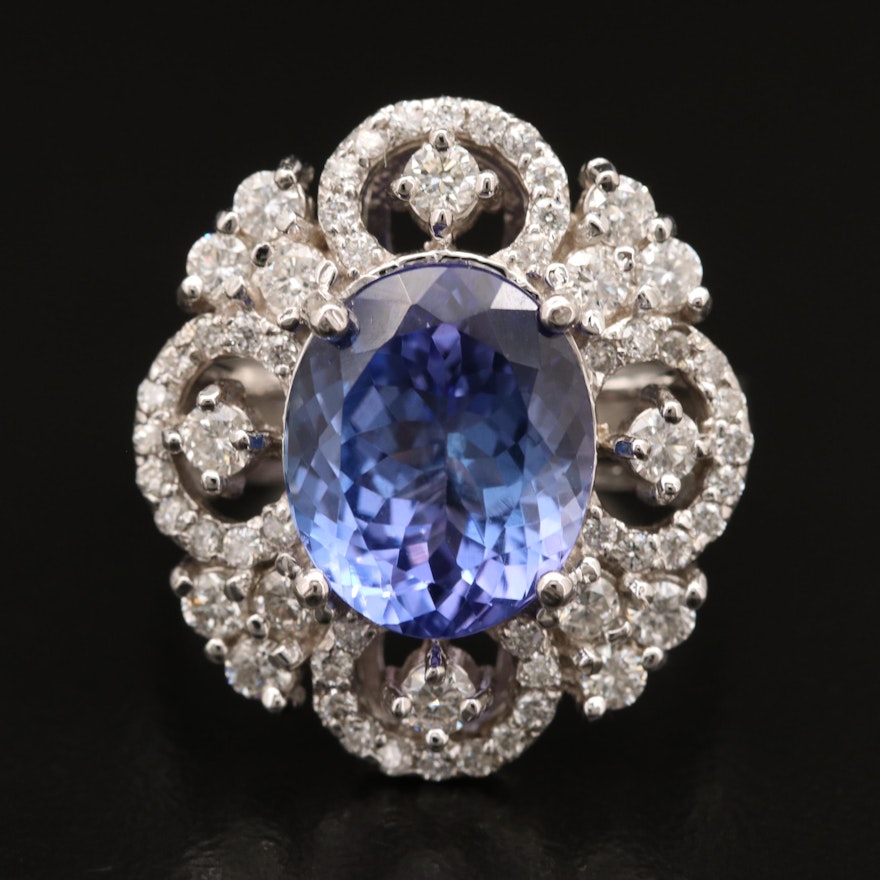 14K 4.45 CT Tanzanite and 1.07 CTW Diamond Ring