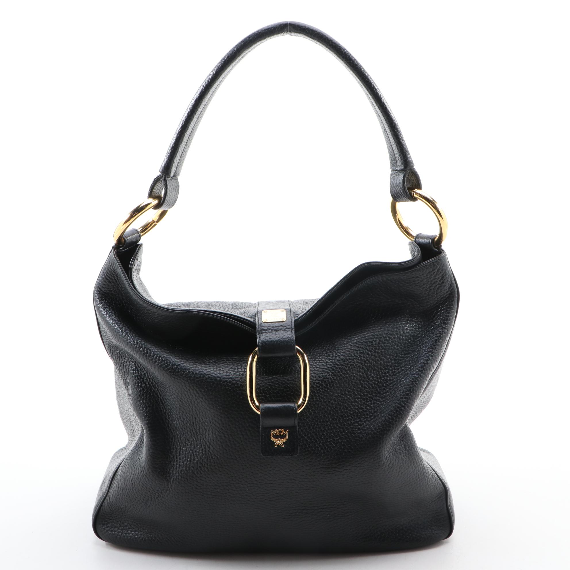 MCM Black Leather Hobo Shoulder Bag