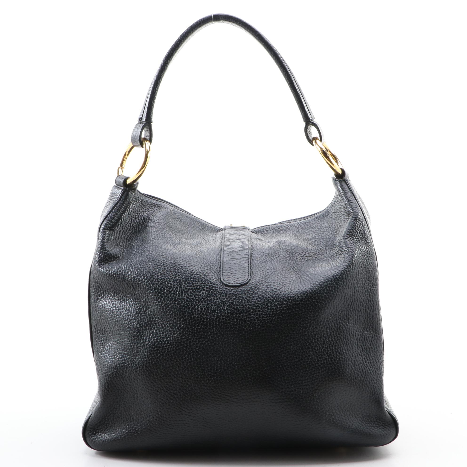 MCM Black Leather Hobo Shoulder Bag