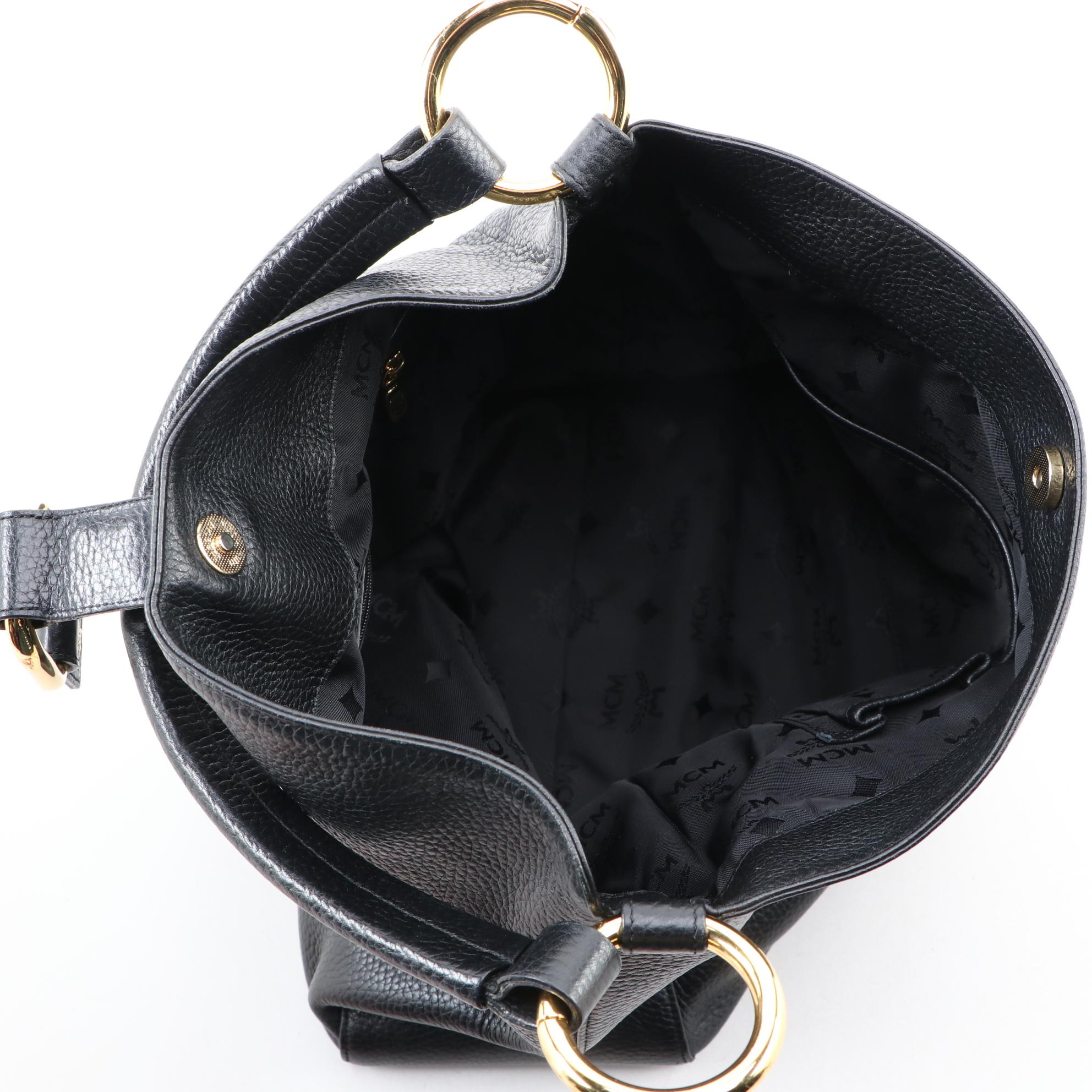 MCM Black Leather Hobo Shoulder Bag
