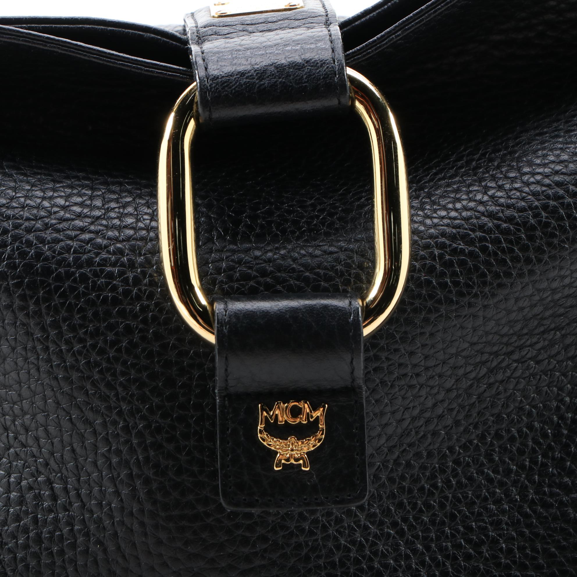 MCM Black Leather Hobo Shoulder Bag