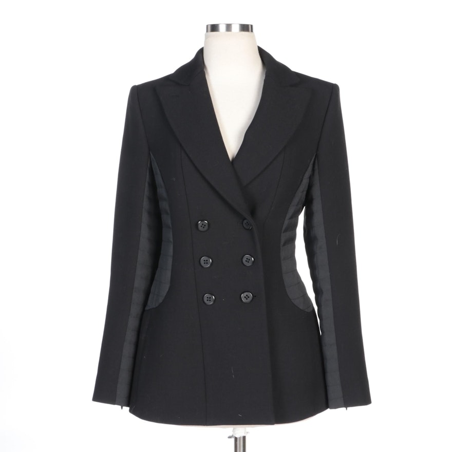 Emporio Armani Black Double-Breasted Coat with Quilted Sides