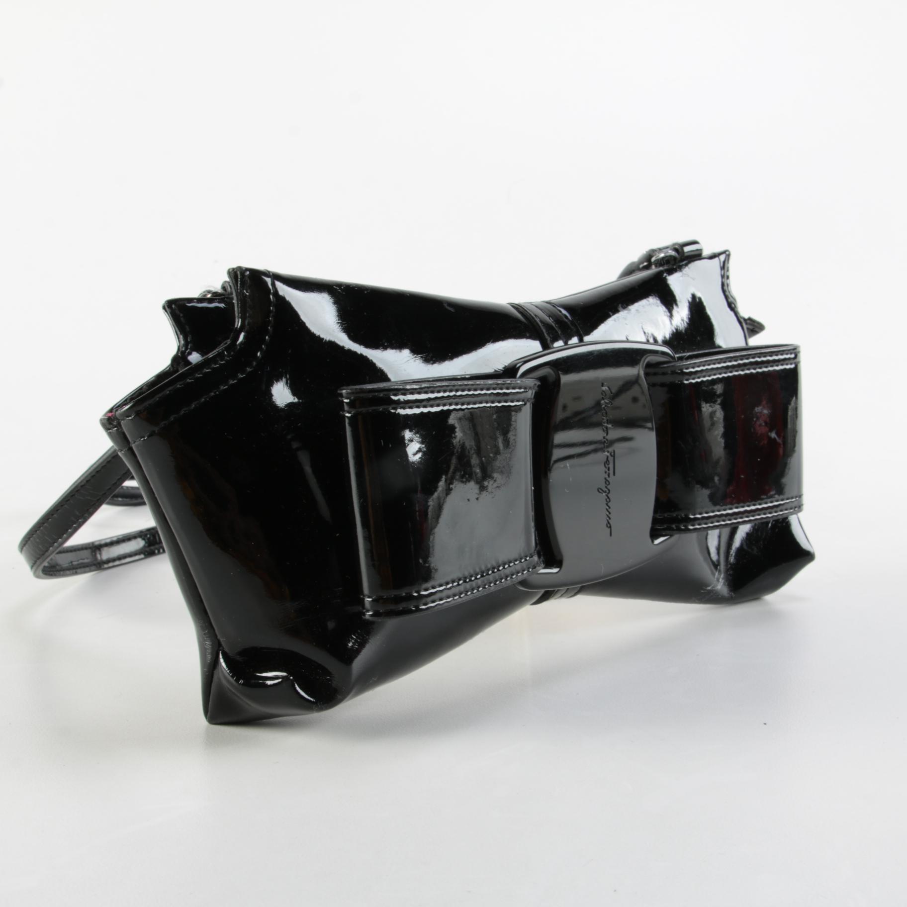 Salvatore Ferragamo Vara Bow Small Crossbody Bag in Black Patent Leather