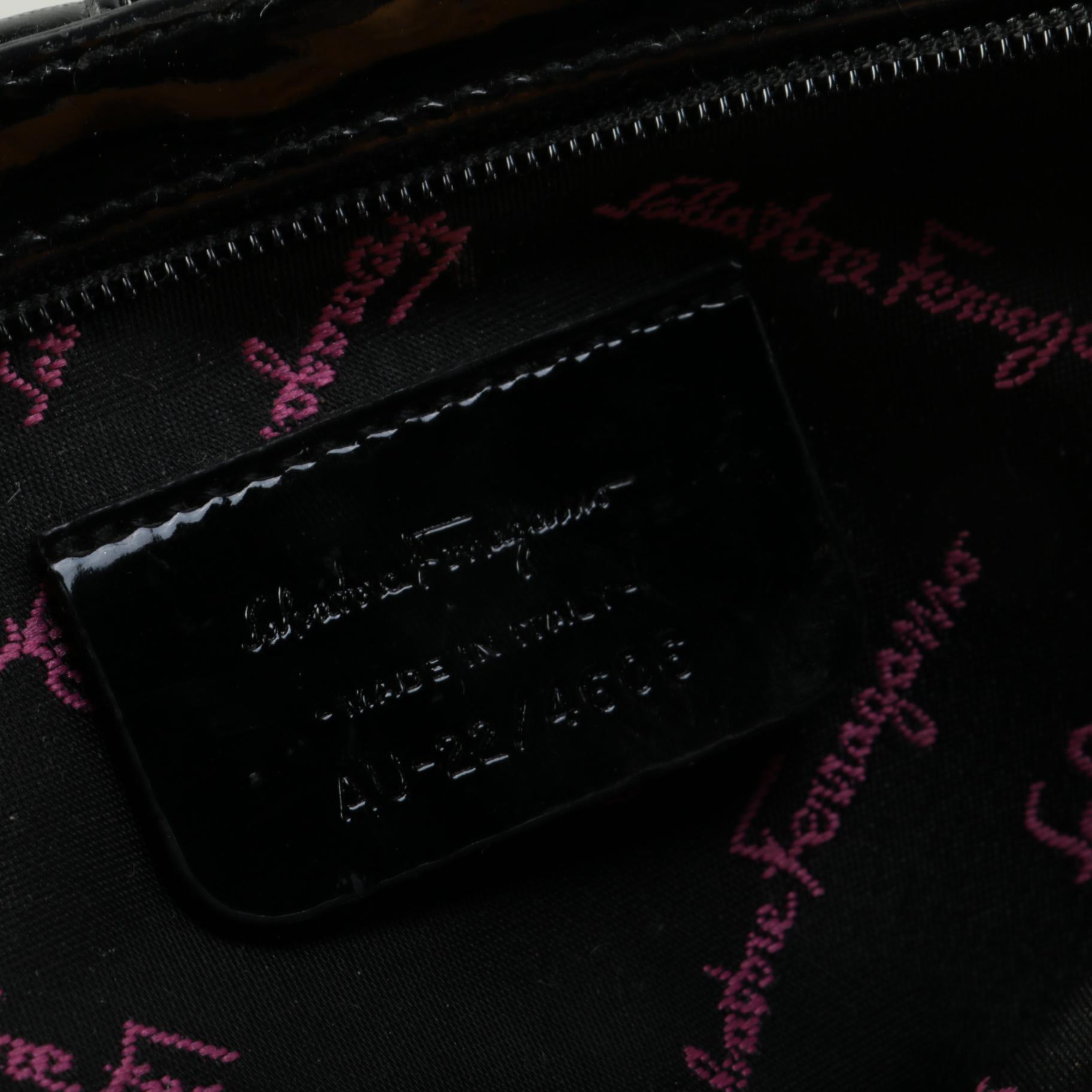 Salvatore Ferragamo Vara Bow Small Crossbody Bag in Black Patent Leather