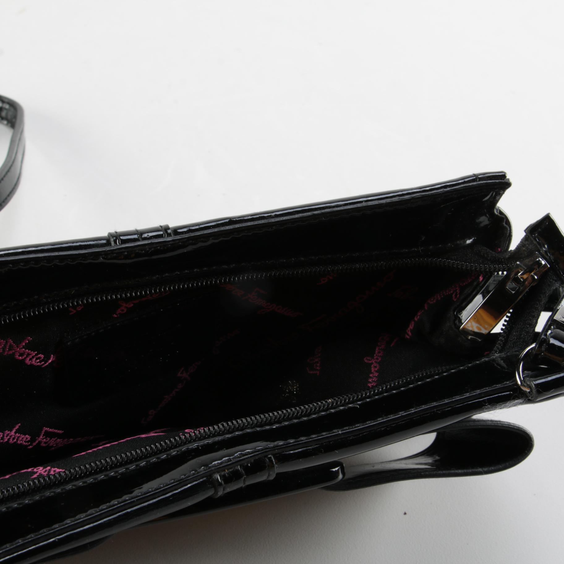 Salvatore Ferragamo Vara Bow Small Crossbody Bag in Black Patent Leather