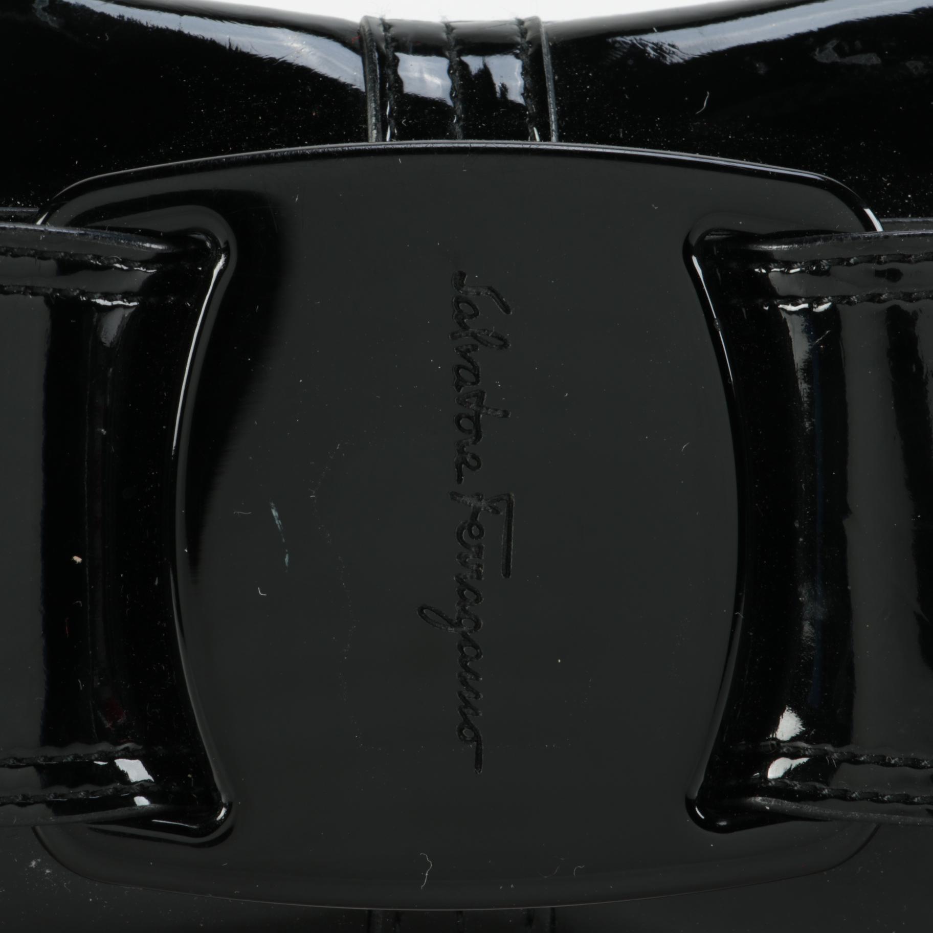 Salvatore Ferragamo Vara Bow Small Crossbody Bag in Black Patent Leather