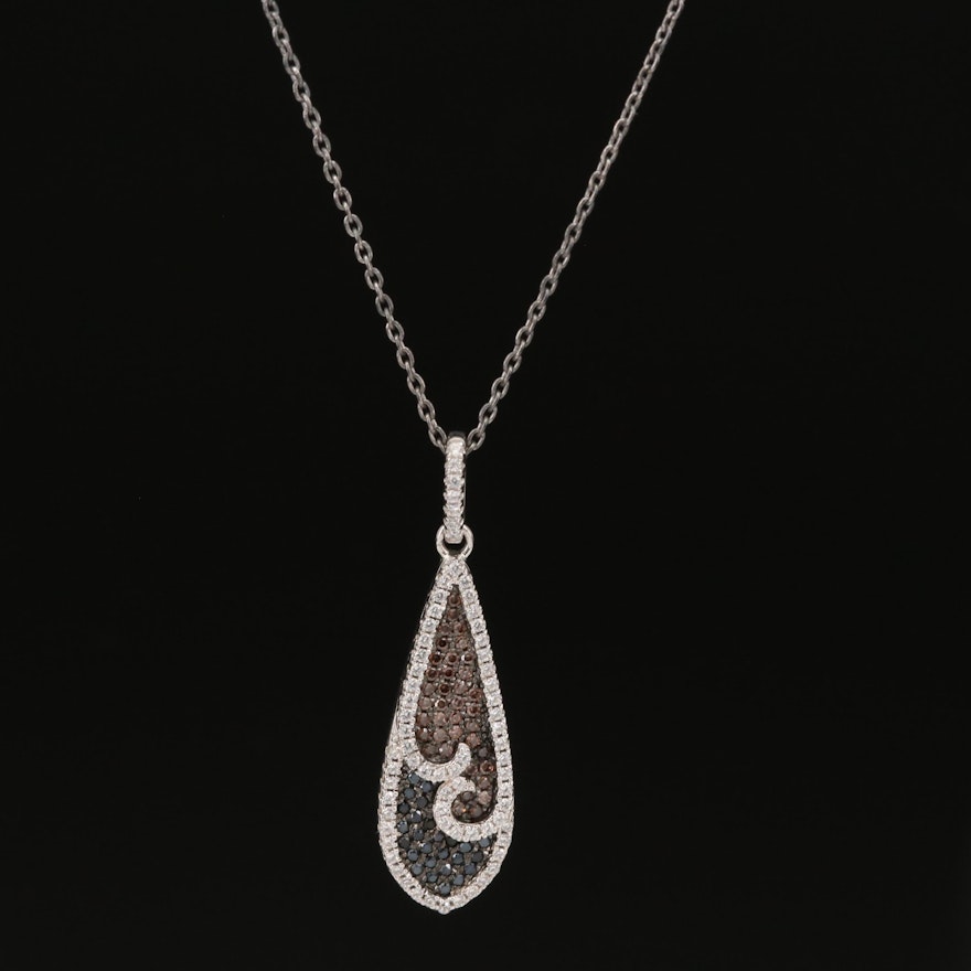 Sterling Silver Cubic Zirconia Drop Pendant Necklace