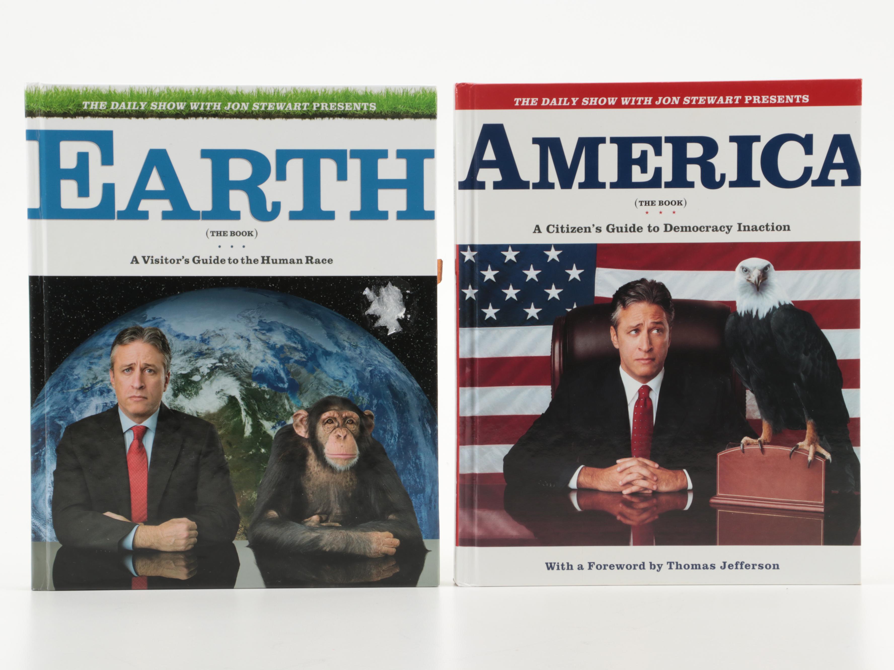 First Edition "America (The Book)" and "Earth (The Book)" by Jon Stewart