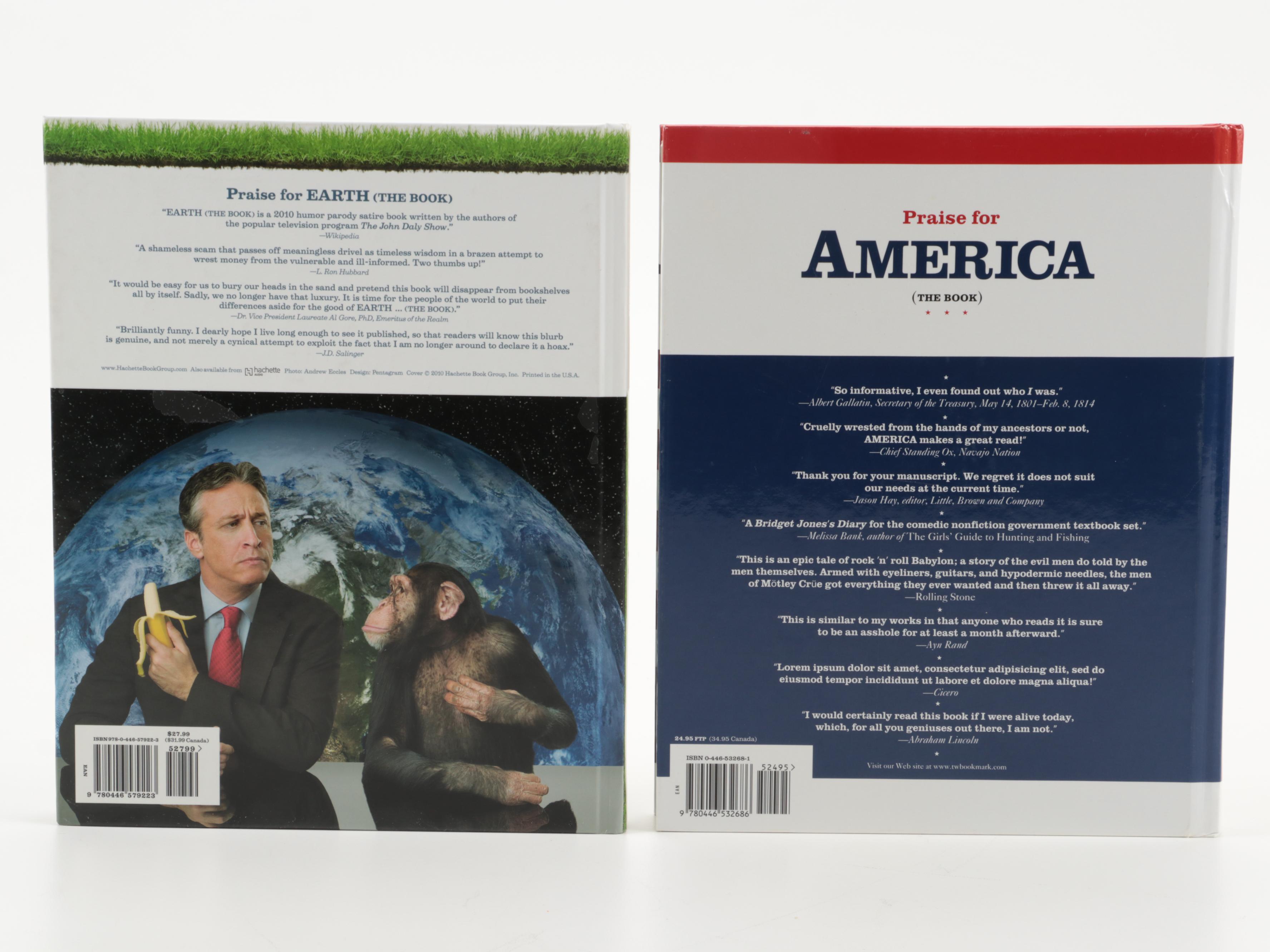First Edition "America (The Book)" and "Earth (The Book)" by Jon Stewart