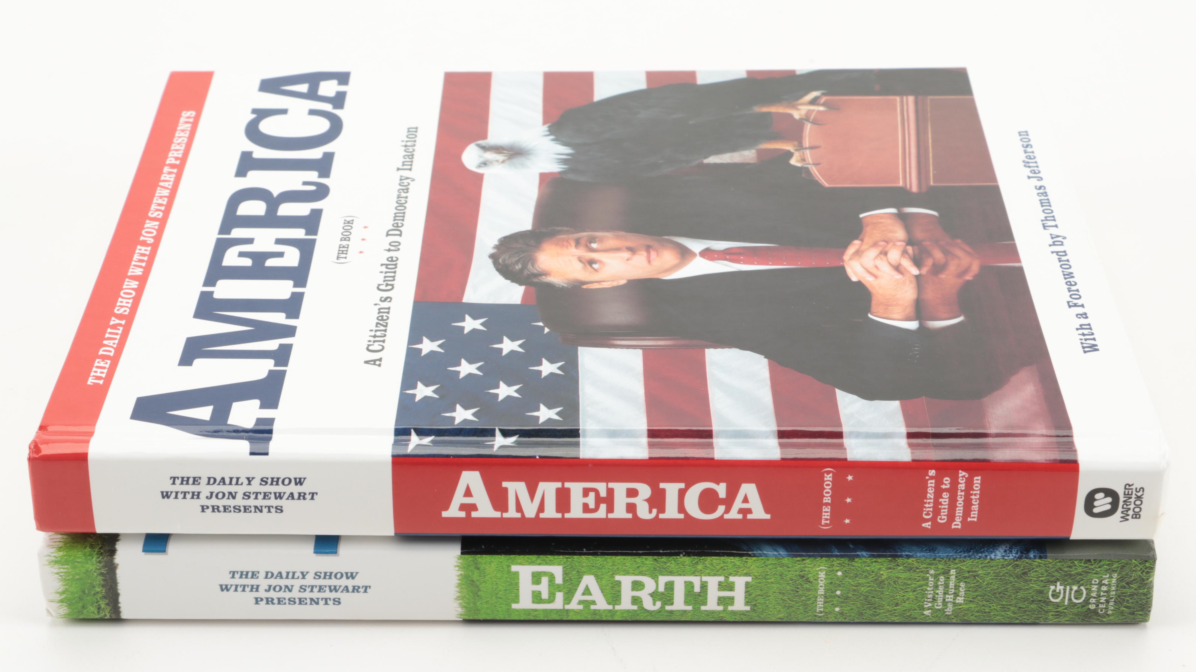 First Edition "America (The Book)" and "Earth (The Book)" by Jon Stewart