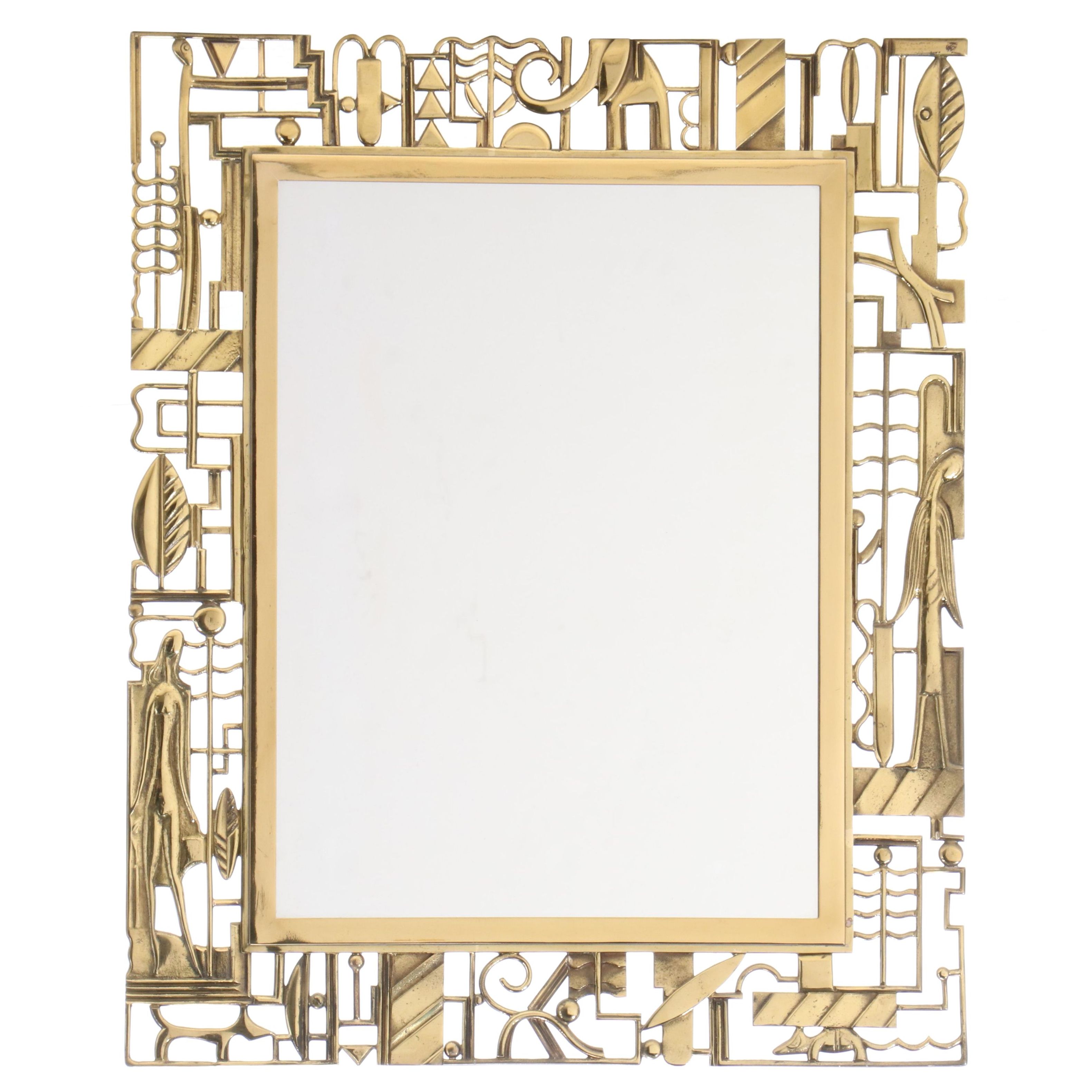 Karl Hagenauer for Werkstätte Art Deco Openwork Brass Mirror, Circa 1930