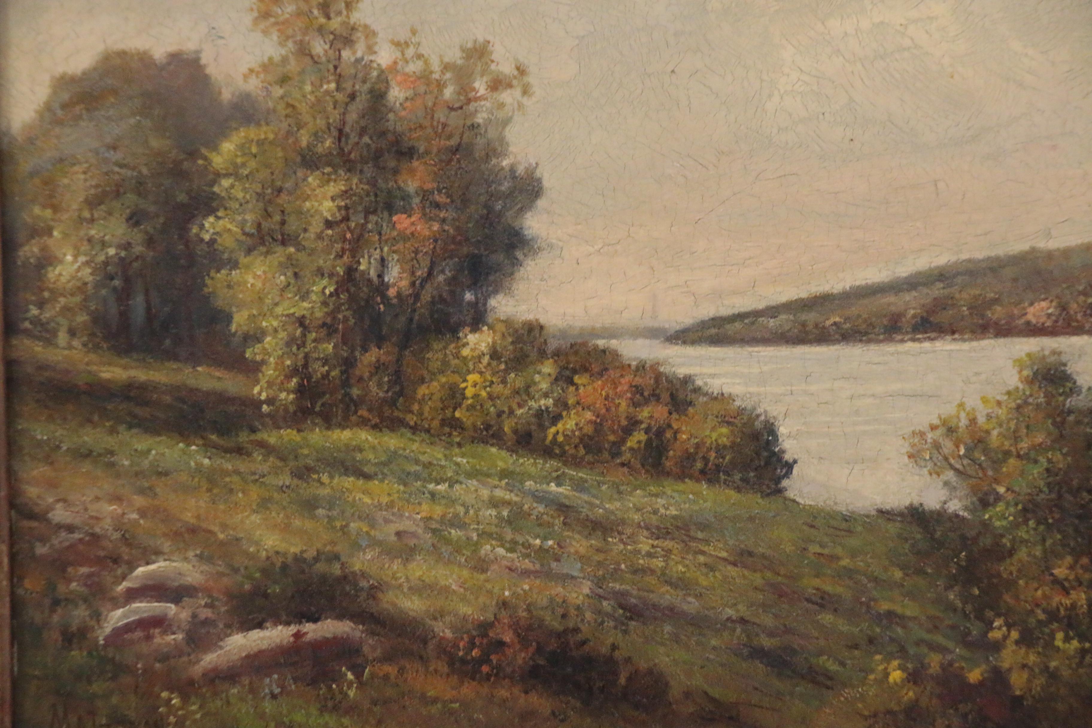 Frederick Matzow Oil Painting of River Landscape, Late 19th Century