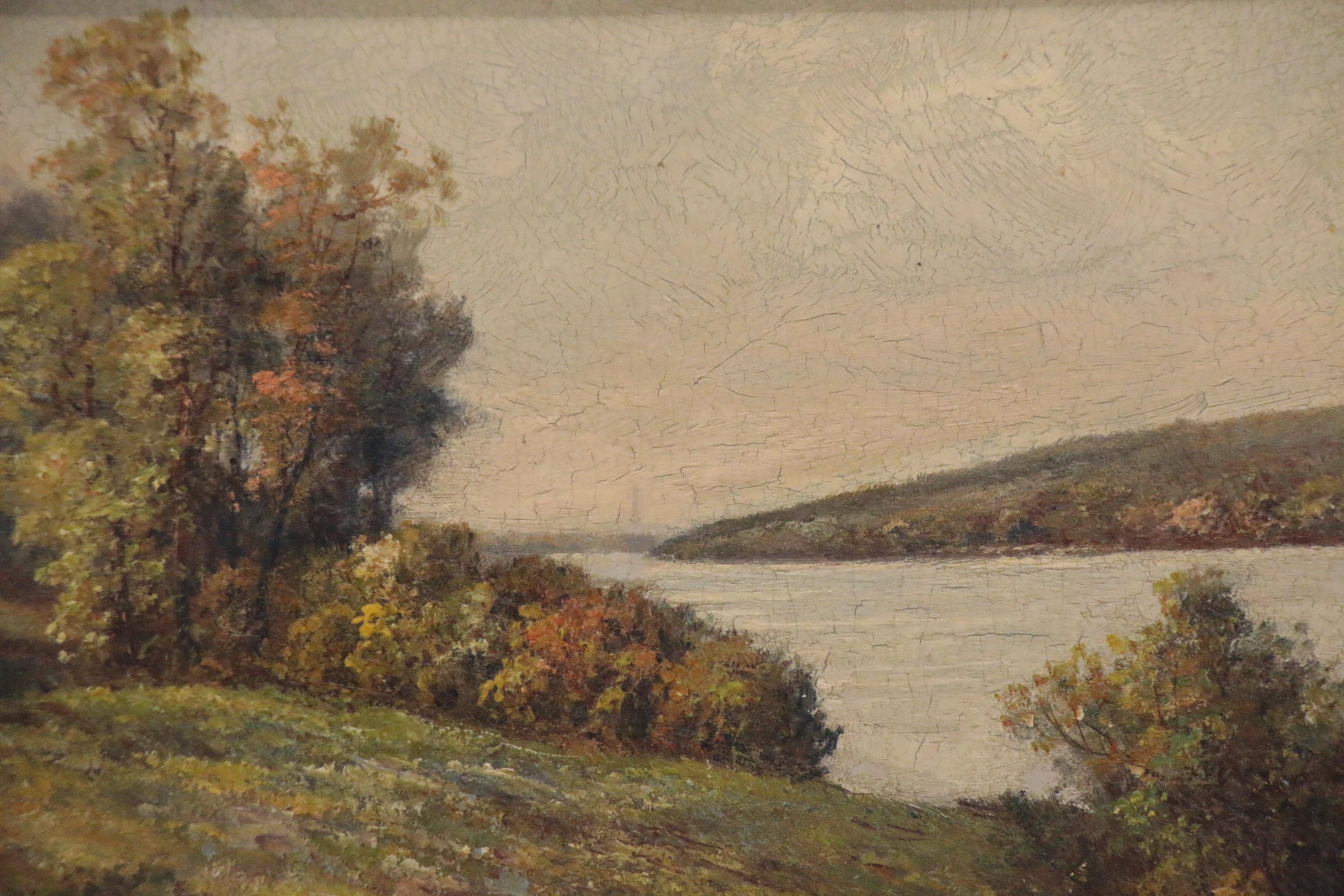 Frederick Matzow Oil Painting of River Landscape, Late 19th Century
