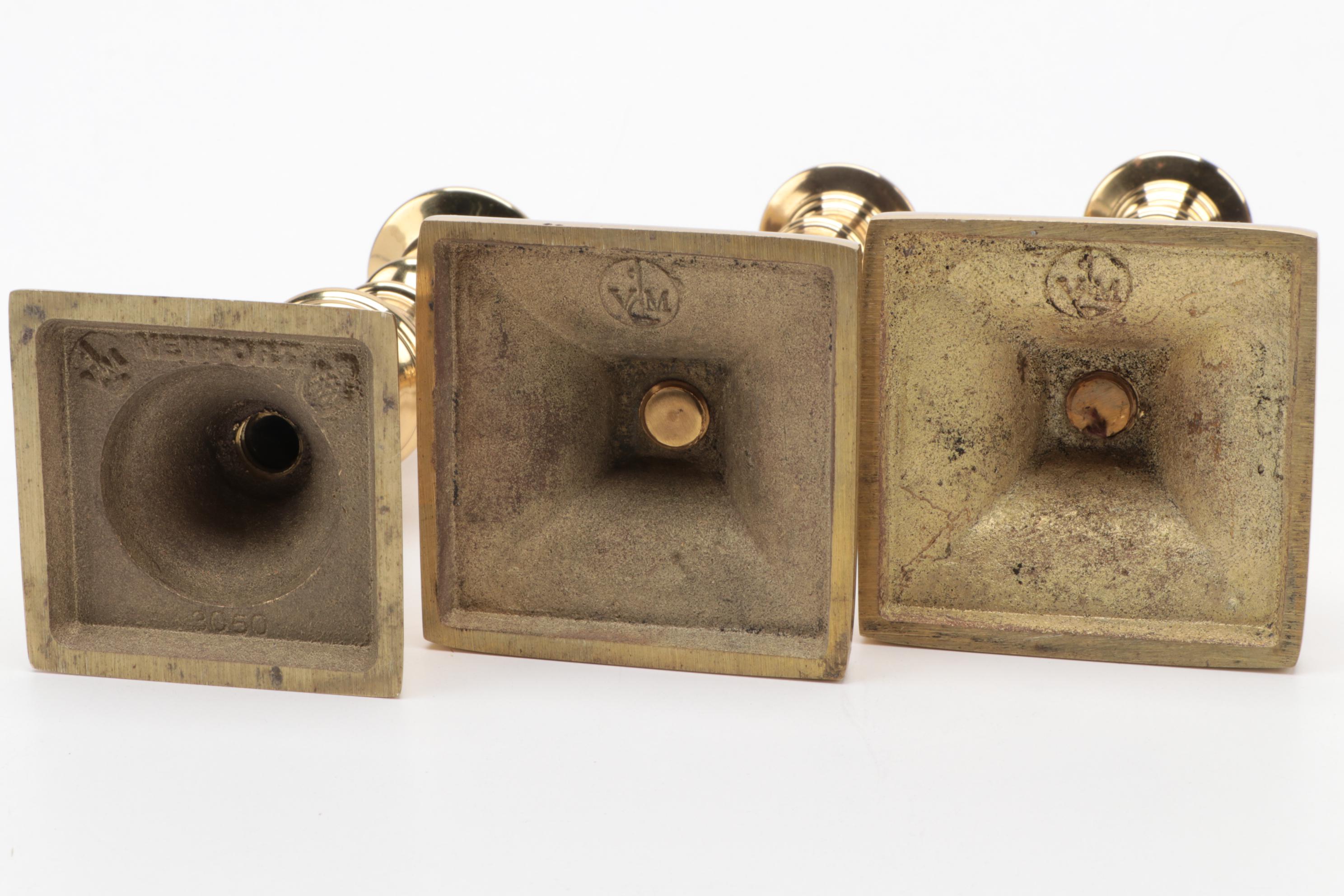 Virginia Metalcrafters Colonial Style Brass Candlesticks, Mid-Late 20th Century