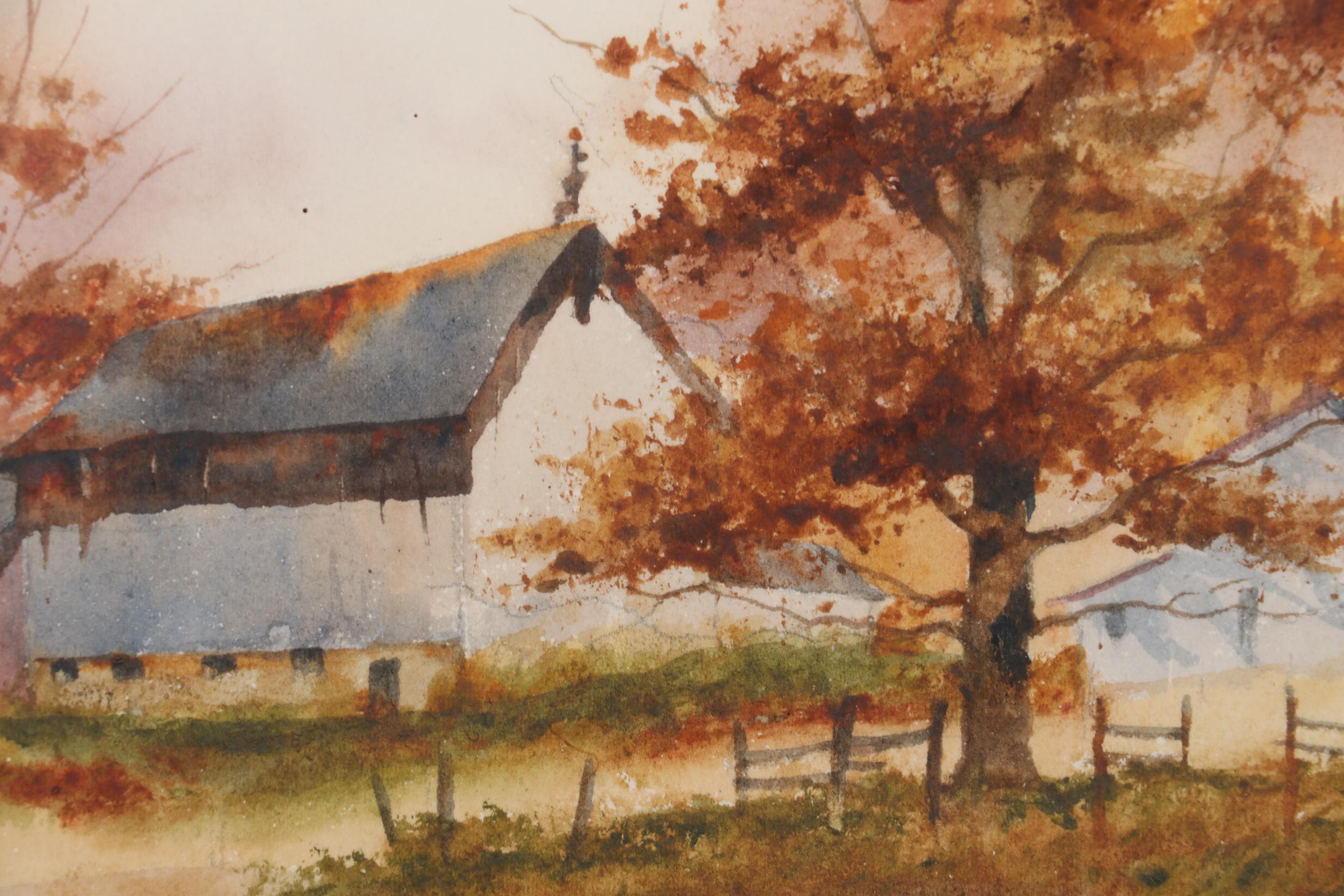 Joan Rothel Winter Landscape Watercolor Painting, Late 20th Century