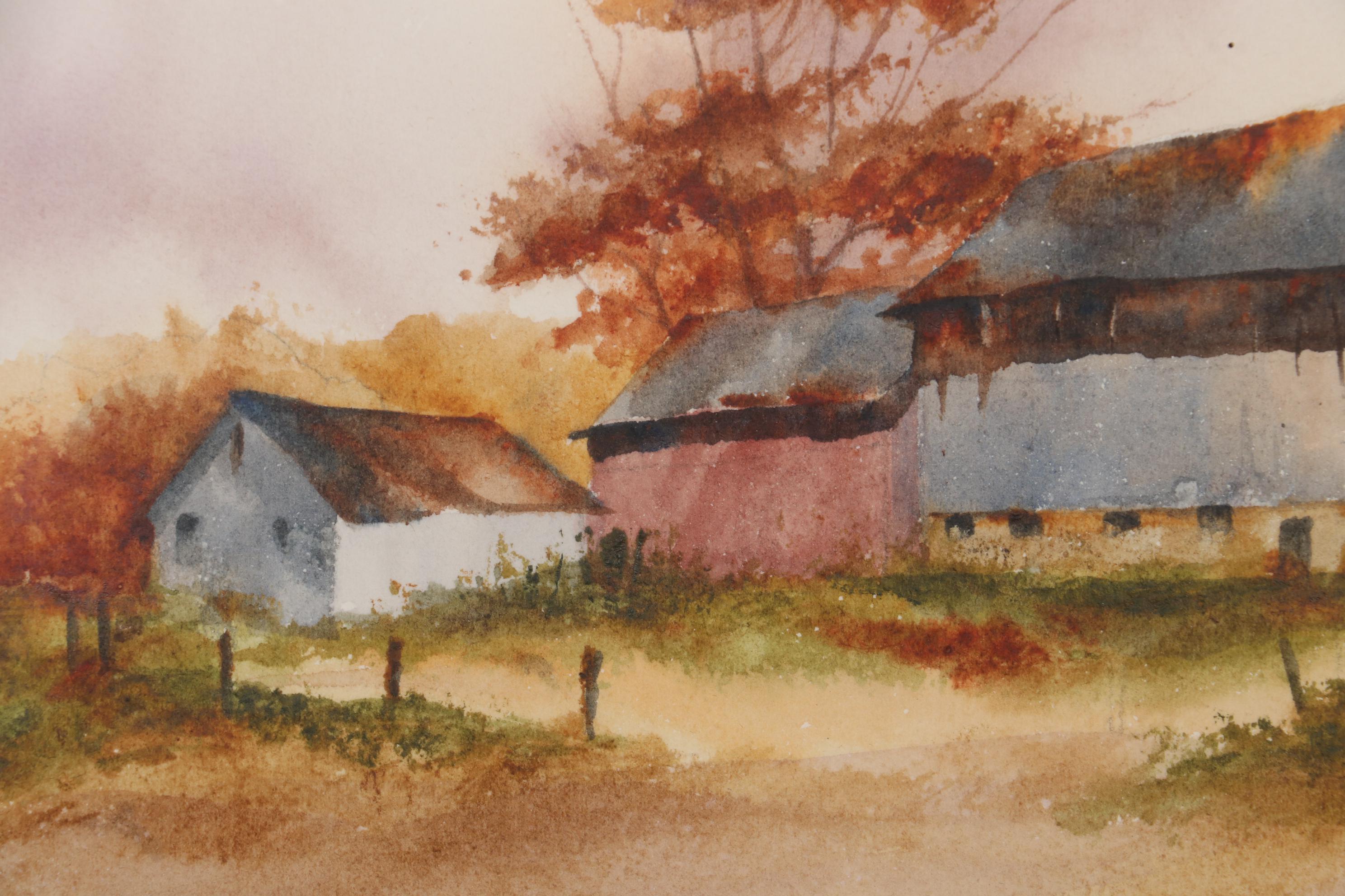 Joan Rothel Winter Landscape Watercolor Painting, Late 20th Century