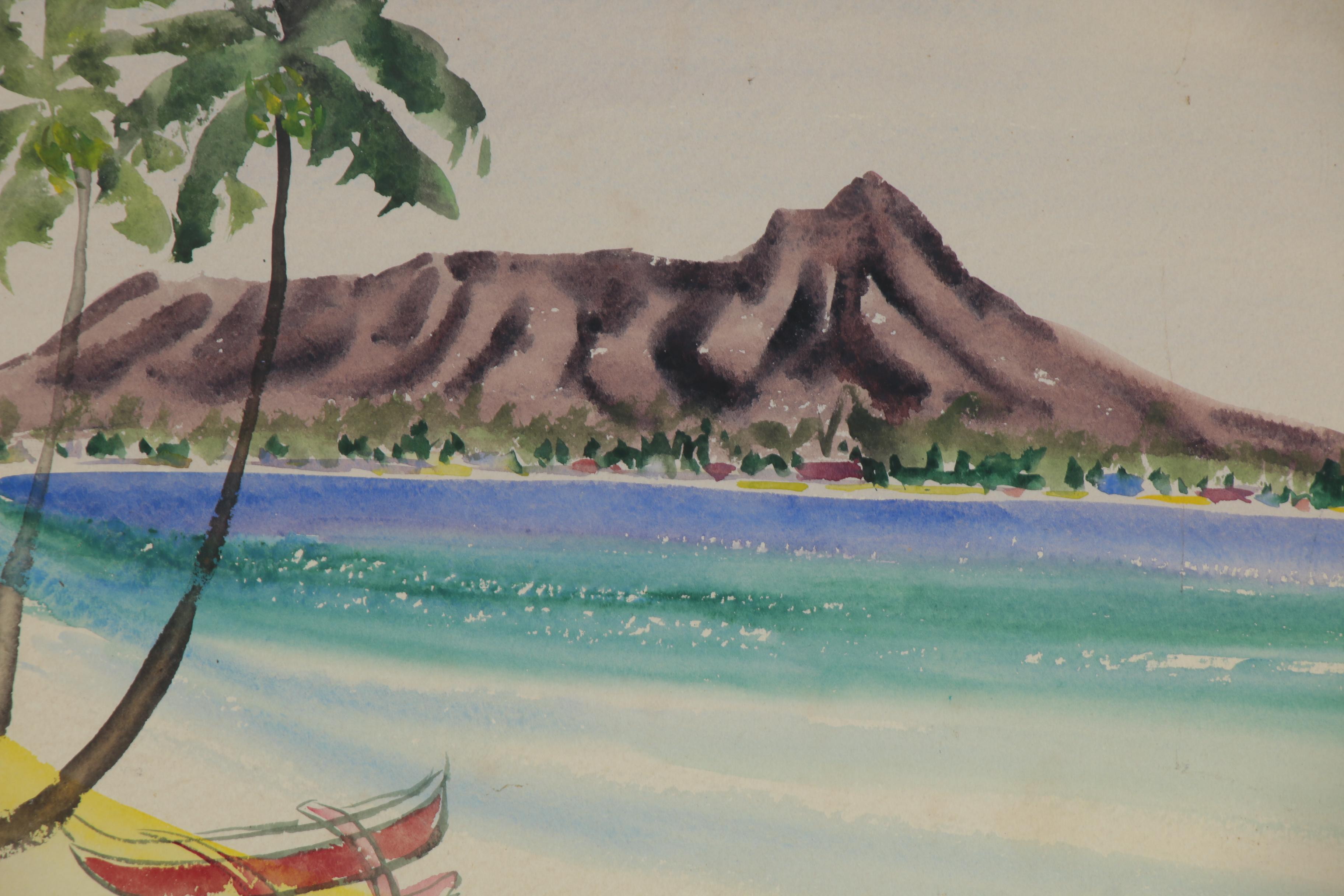 Sunao Hironaka Watercolor Painting of Hawai'i Landscape, 1957