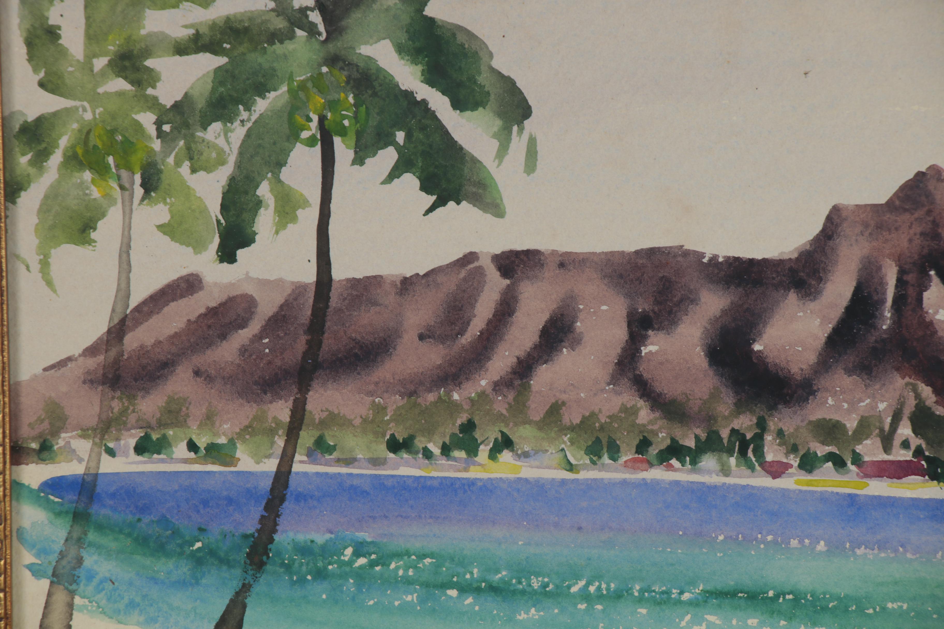 Sunao Hironaka Watercolor Painting of Hawai'i Landscape, 1957