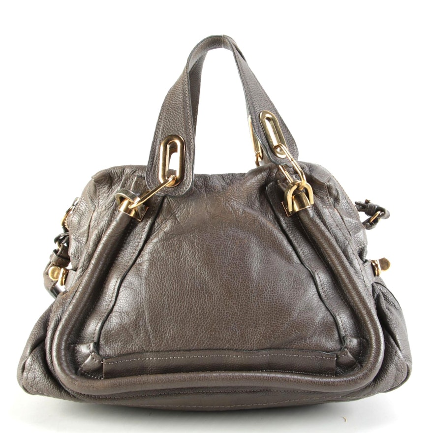 Chloé Paraty Taupe Brown Grained Leather Two-Way Satchel