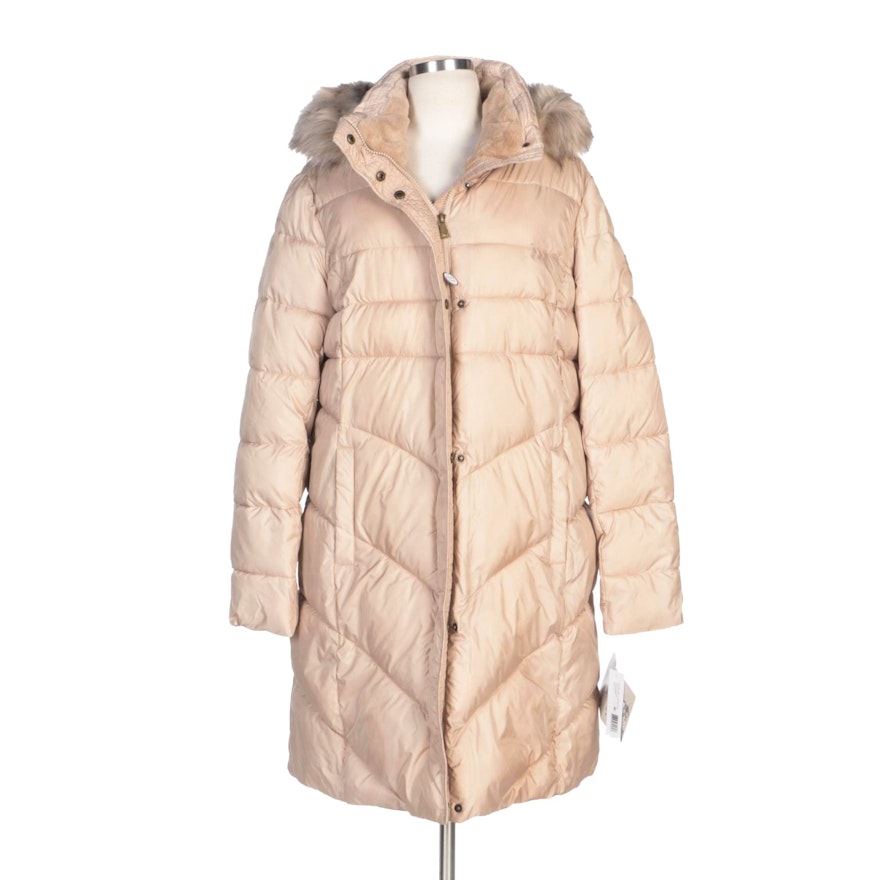 Larry Levine Down Puffer Coat with Faux Fur Trimmed Hood