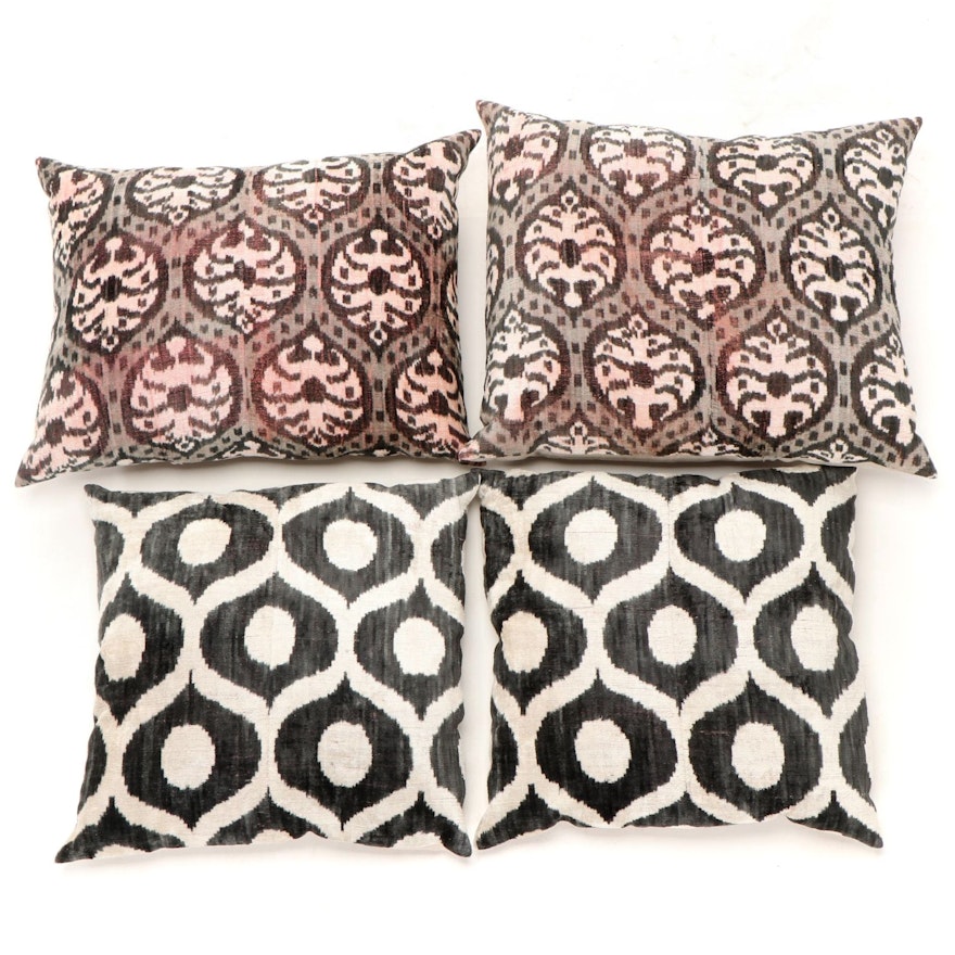 Chenille Accent Pillows with Printed Ikat Motifs