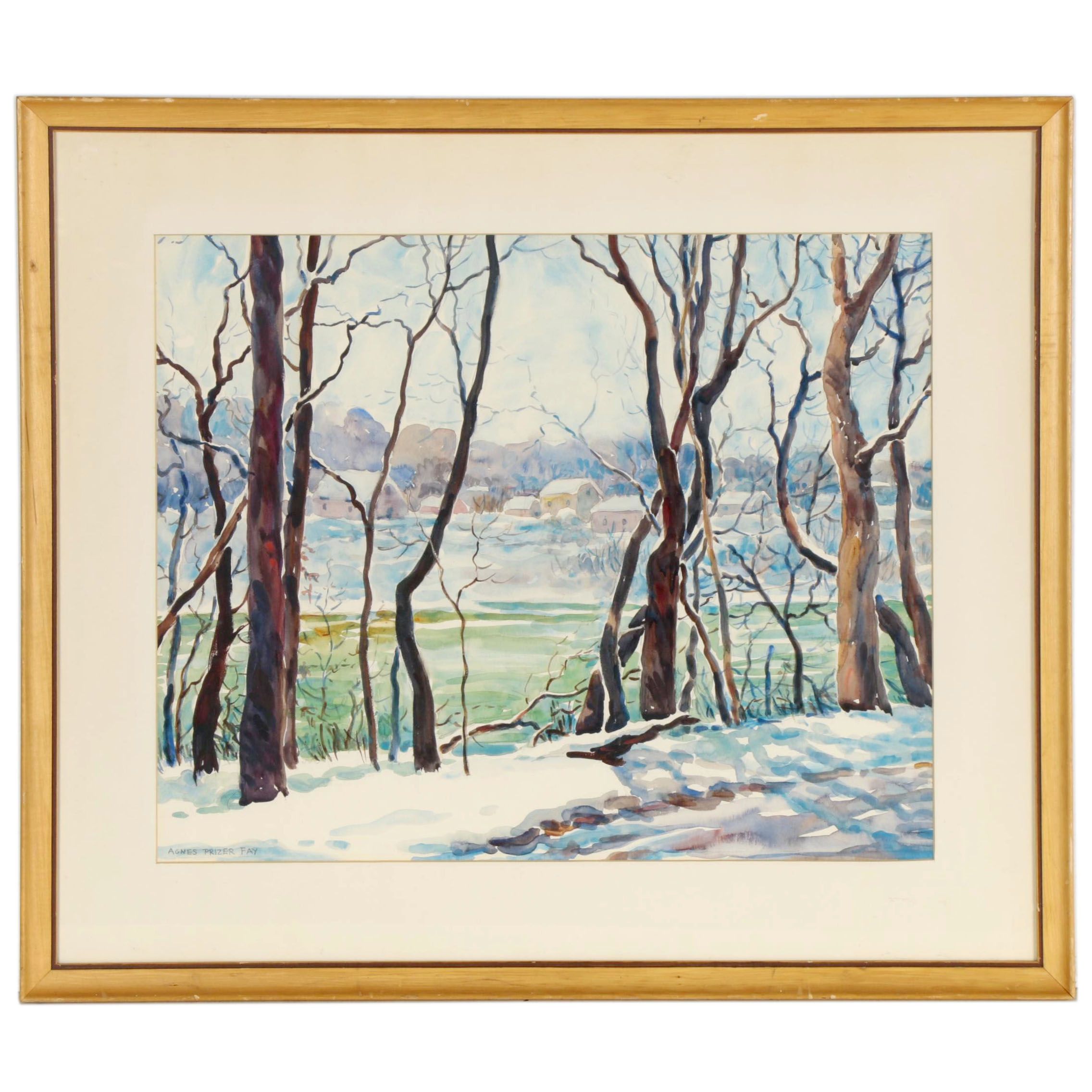 Agnes Prizer Fay Landscape Watercolor Painting "Little Miami, Winter"