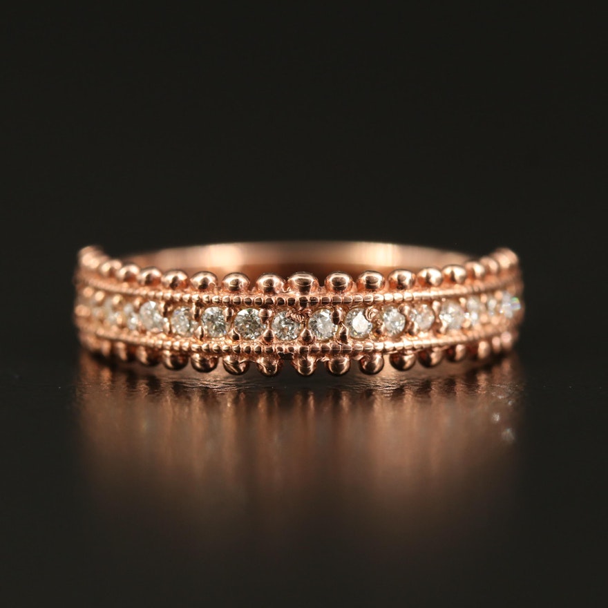 14K Rose Gold Diamond Band with Beaded Edge