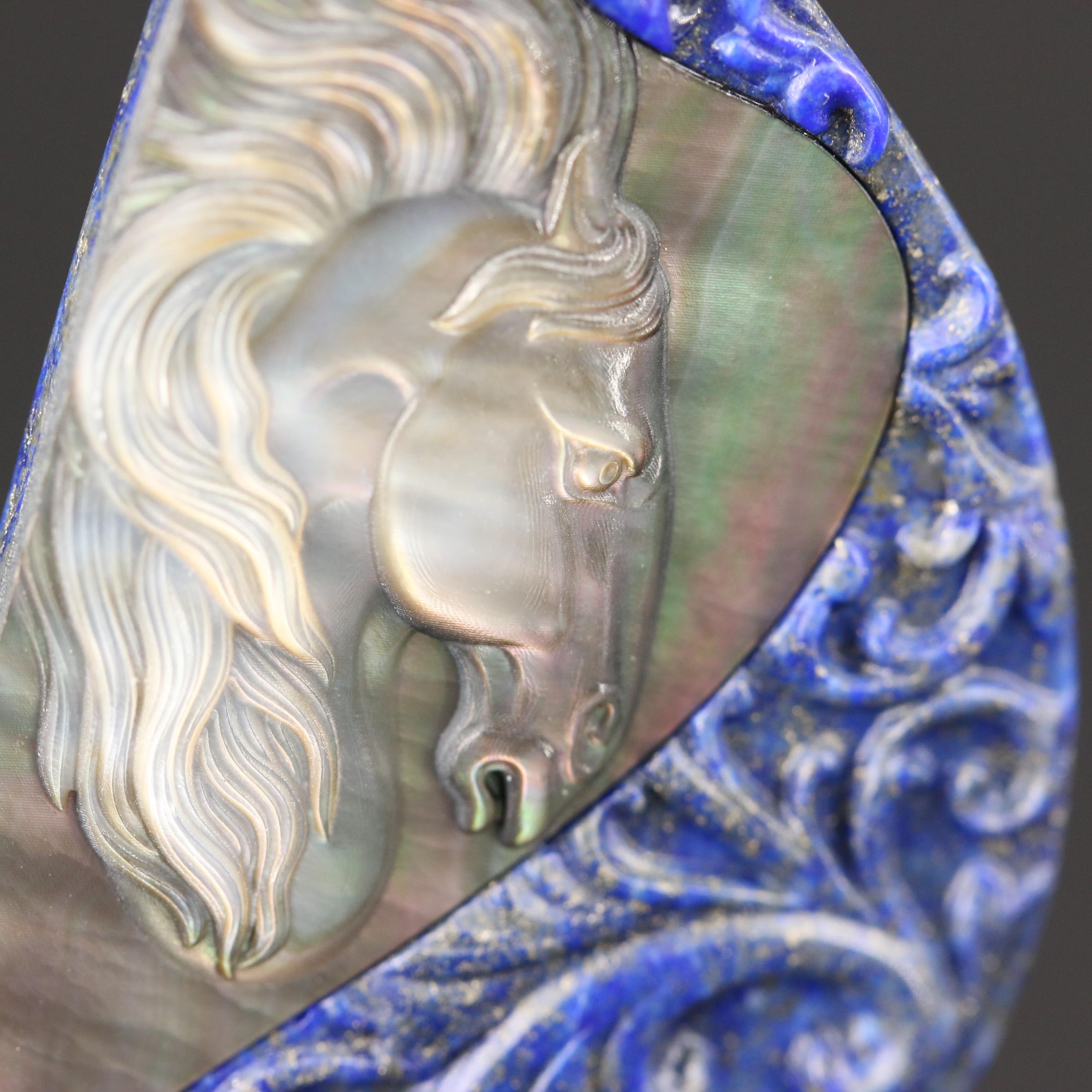 Loose Lapis Lazuli with Mother of Pearl Inlay Featuring Horse Head Design
