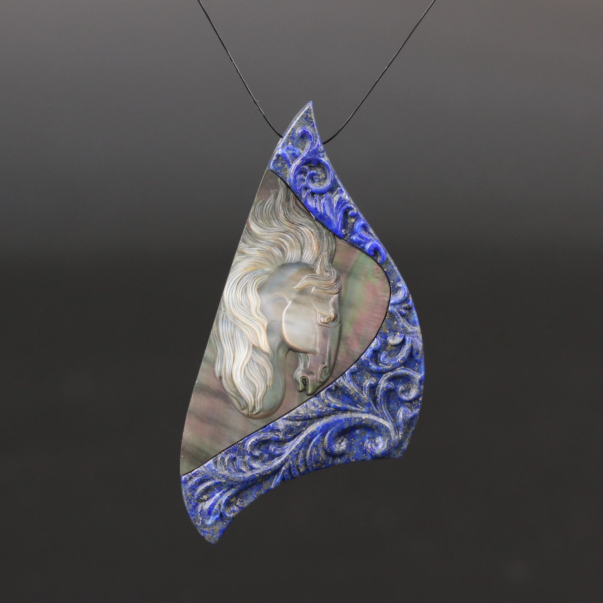 Loose Lapis Lazuli with Mother of Pearl Inlay Featuring Horse Head Design
