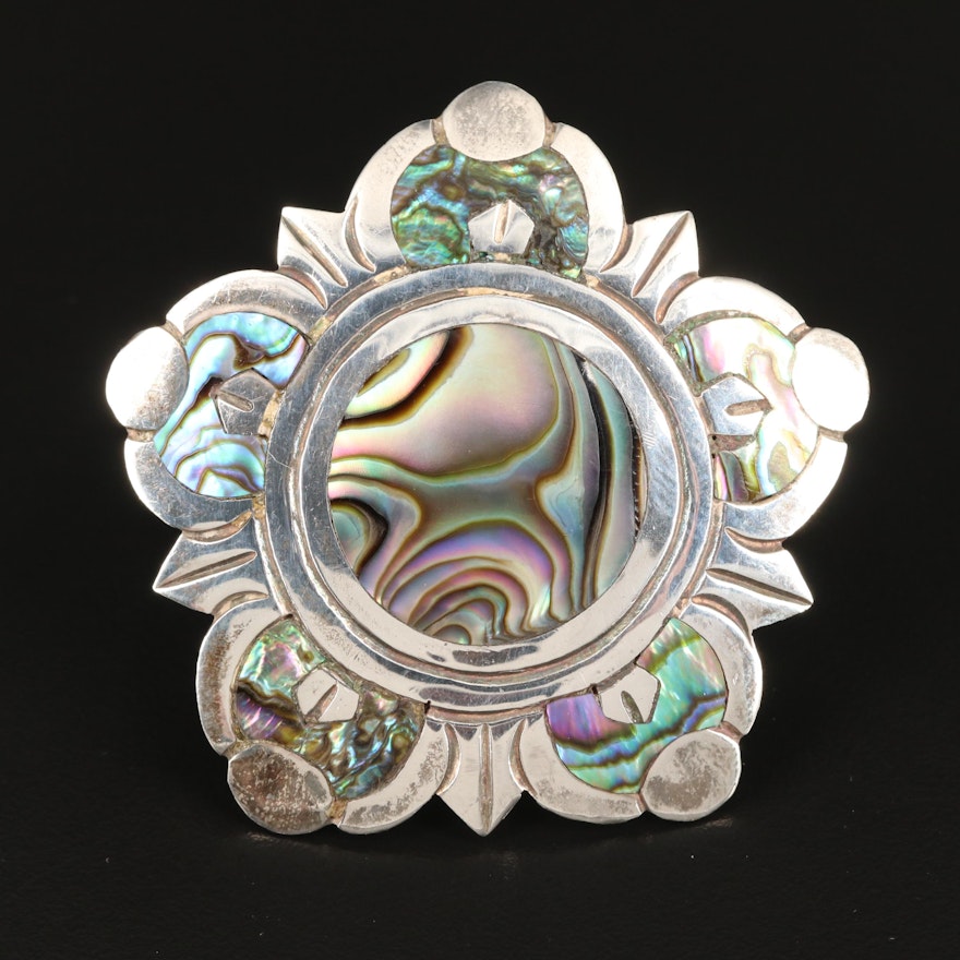 Taxco Sterling Abalone Brooch