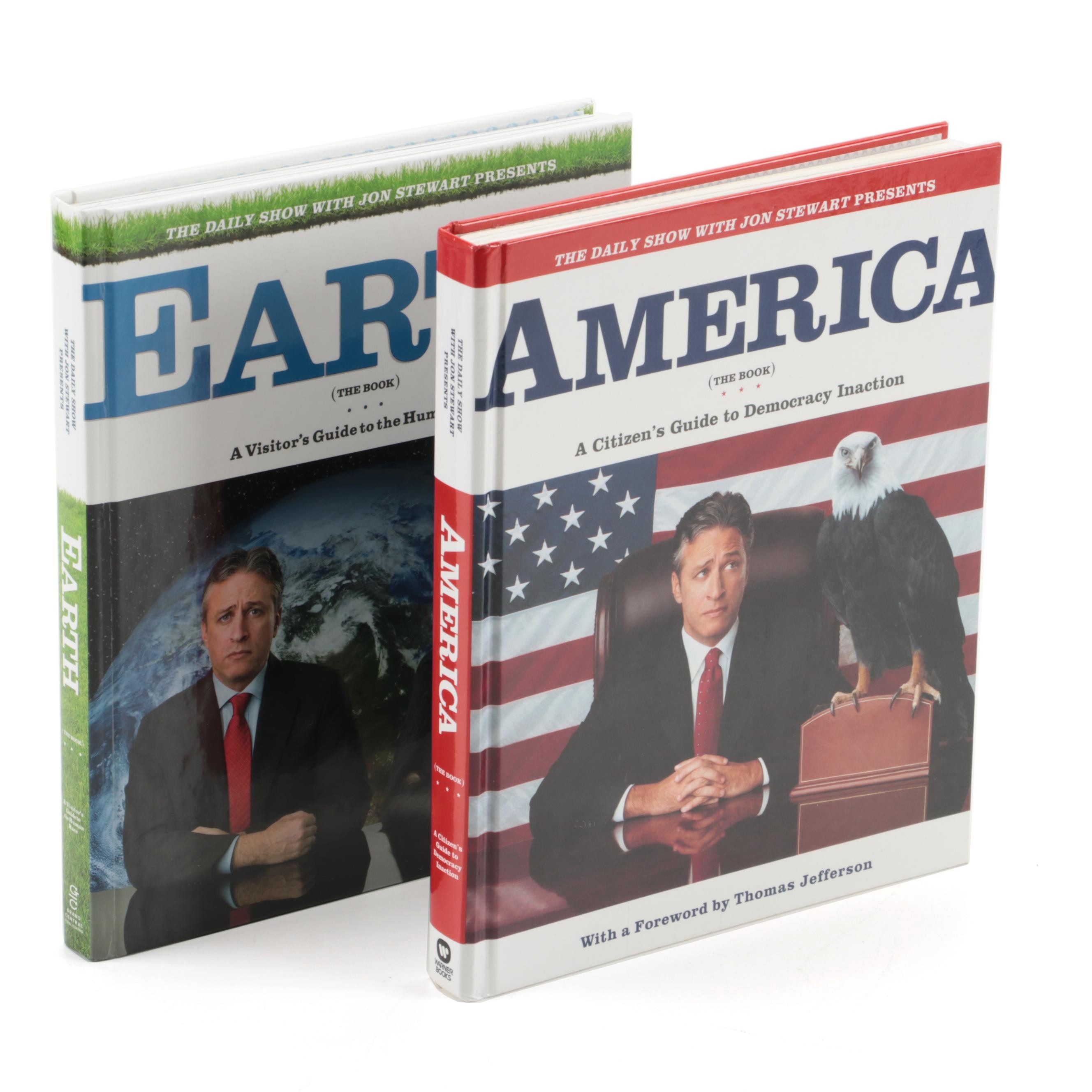 First Edition "America (The Book)" and "Earth (The Book)" by Jon Stewart