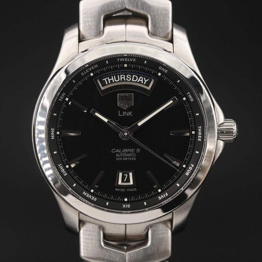 TAG Heuer Link Calibre 5 Day-Date Stainless Steel Automatic Wristwatch