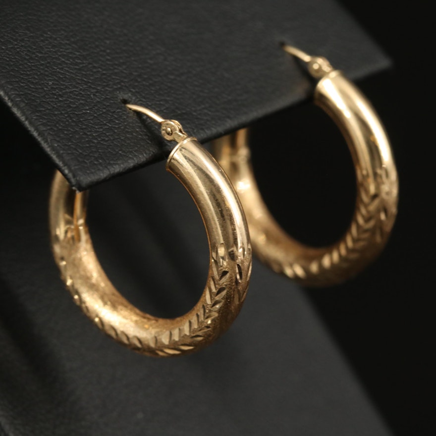 14K Engraved Tubular Hoop Earrings