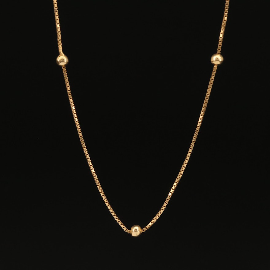 18K Box Chain Station Necklace