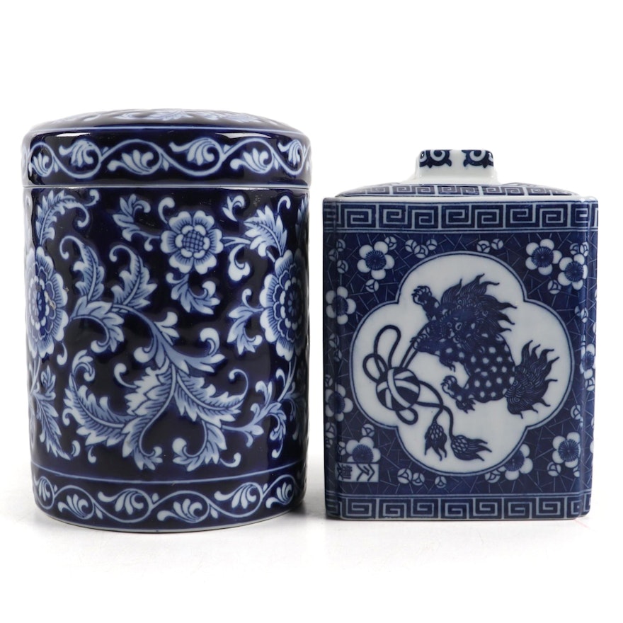 Chinese Blue and White Covered Jars, Late 20th Century