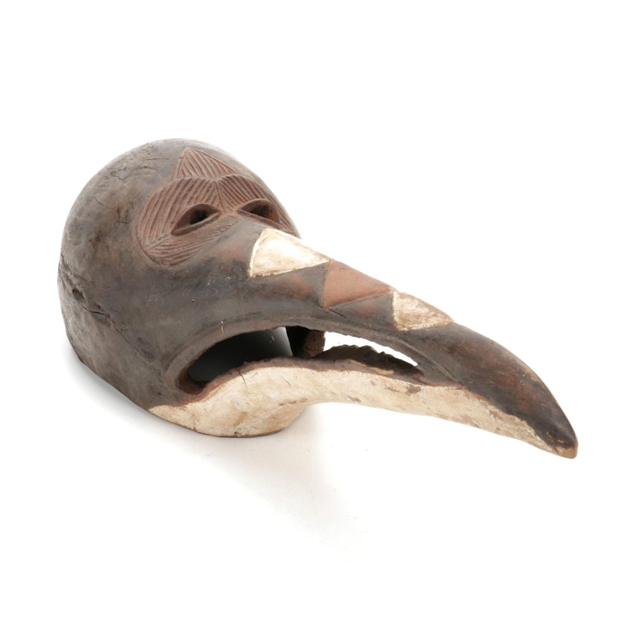 West African Style Carved Wood Bird Mask