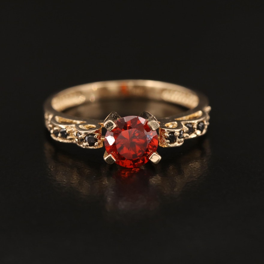 14K Garnet and Black Diamond Ring