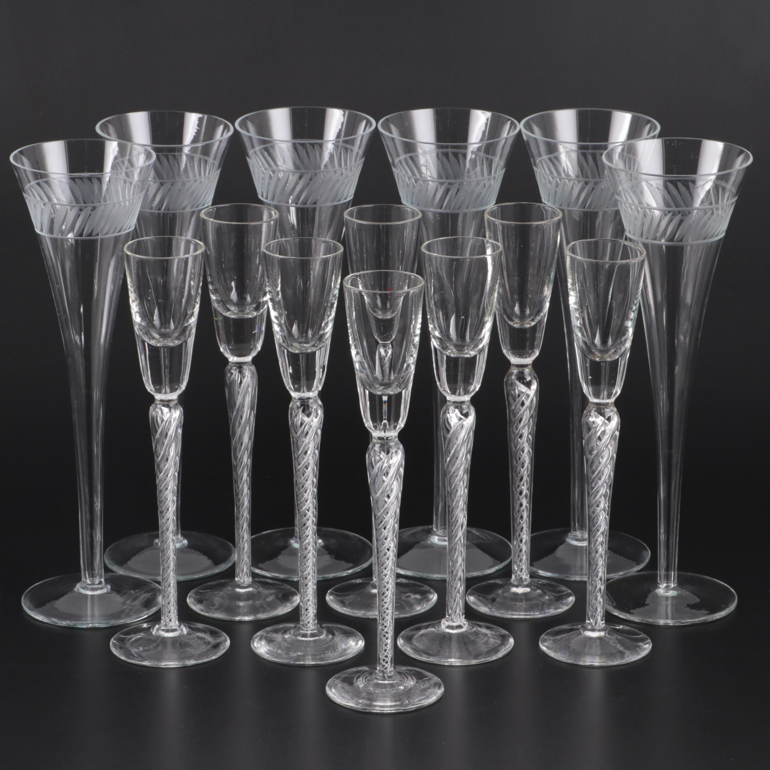 Stuart "Iona" Air Twist Cordial Glasses with Hollow Stem Champagne Flutes